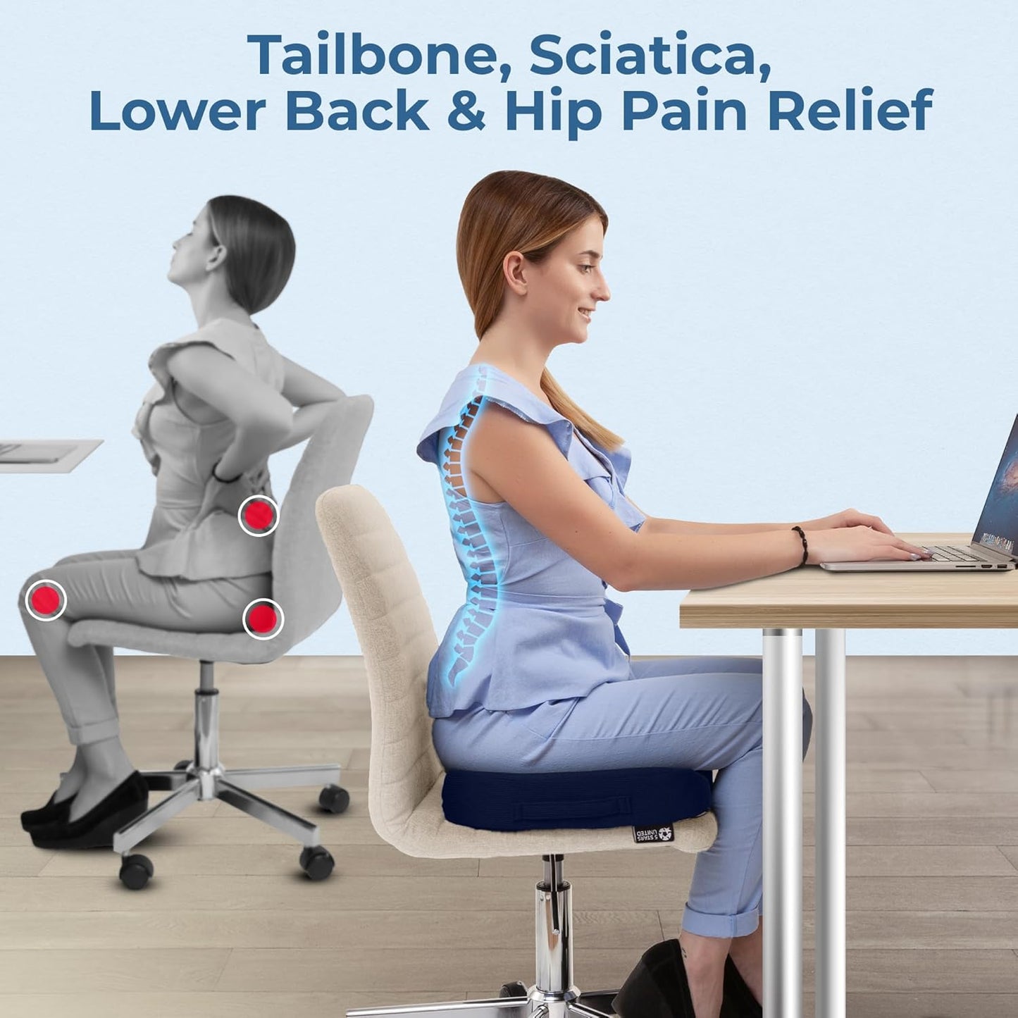 5 STARS UNITED Seat Cushion for Desk Chair - Tailbone, Coccyx Sciatica Pain Relief - Wheelchair Cushions, Black Mesh