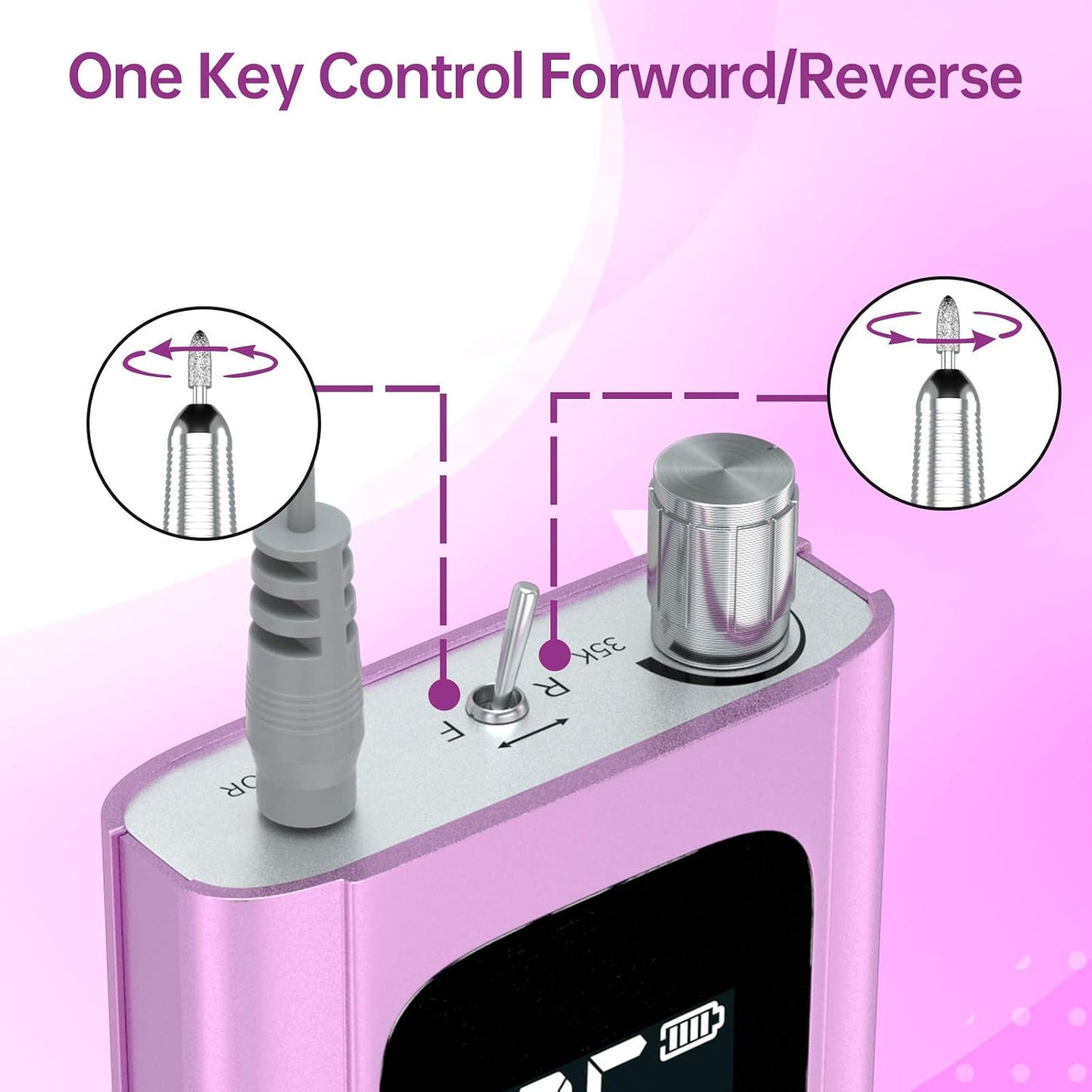 Delanie Professional Nail Drill High Torque 35000 RPM Rechargeable Portable Electric Nail File for Acrylic & Gel, High Speed, Low Heat, Low Vibration, Rose Gold