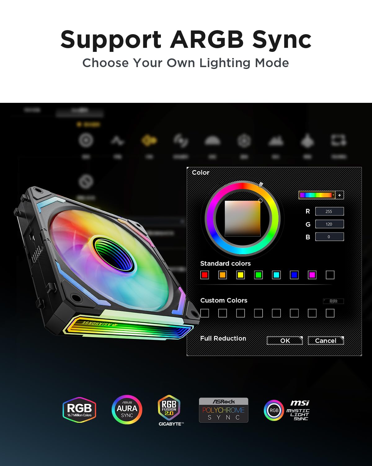 AsiaHorse COSMIQ-Black 120mm PC RGB Fans, 5V 3-PIN Connector Daisy Chain FDB PWM Computer Case Fans with RGB Controller for Cases CPU Liquid Coolers, 3Pack (Black) (White, 3_Pack_Forward_Blade)