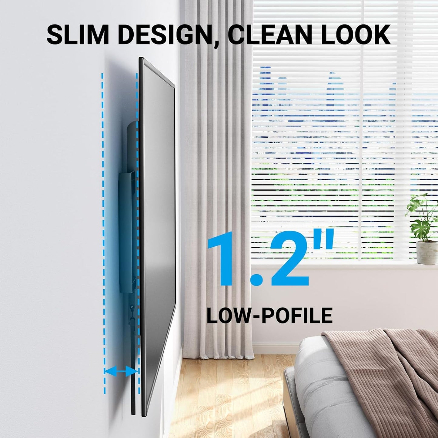 PERLESMITH Fixed TV Wall Mount Bracket Low Profile for 32-82 inch LED, LCD, and OLED Flat Screen TVs - Fits 16”- 24” Wood Studs, Fixed TV Mount with VESA 600 x 400mm Holds up to132lbs (PSLLK1), Black