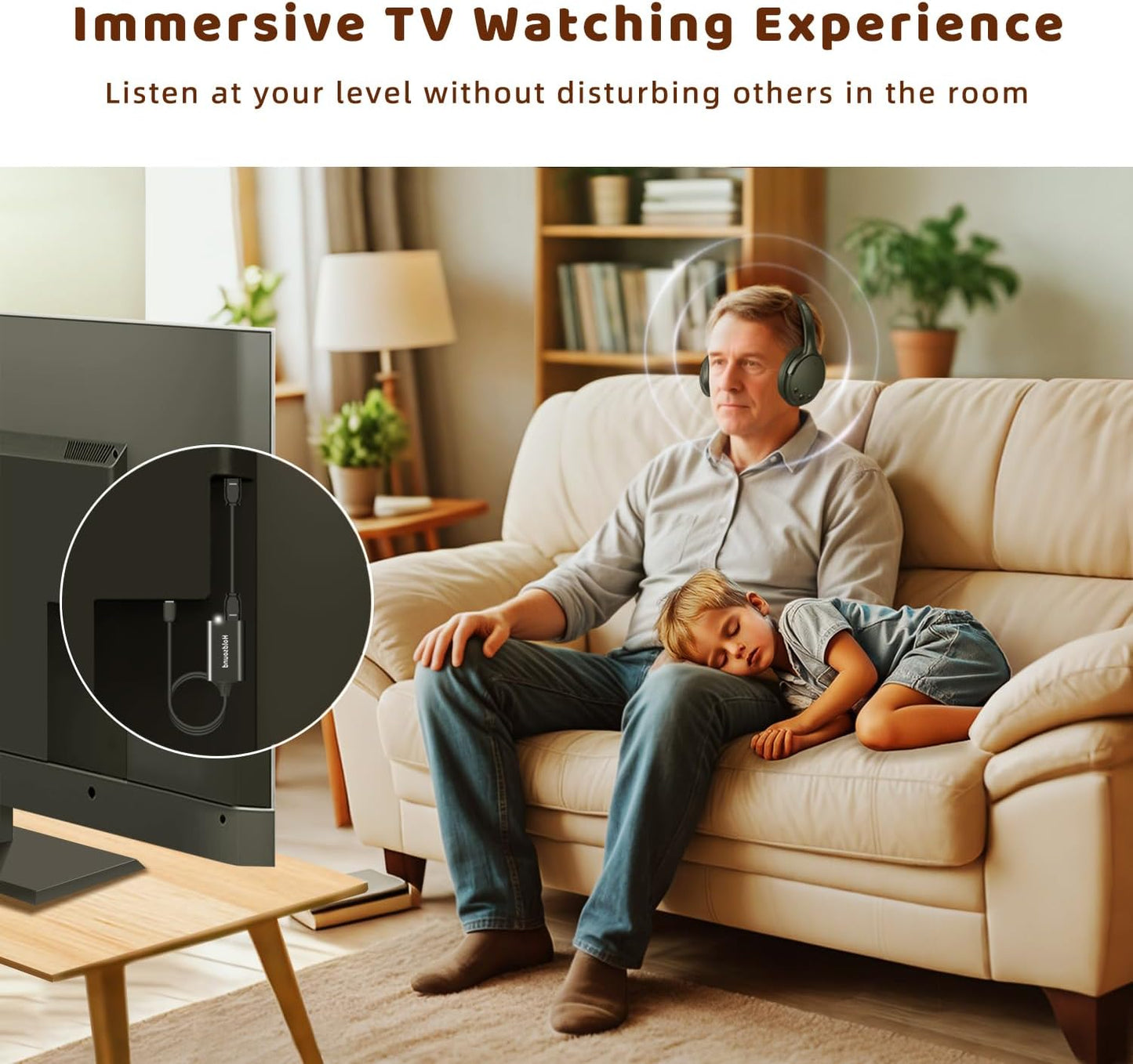 Holdsound Wireless Headphones for TV Watching, TV Headphones Wireless for Seniors with USB Transmitter, 25hrs, No Lip-Sync Delay, Plug and Play, Gifts for Elderly,Light Black