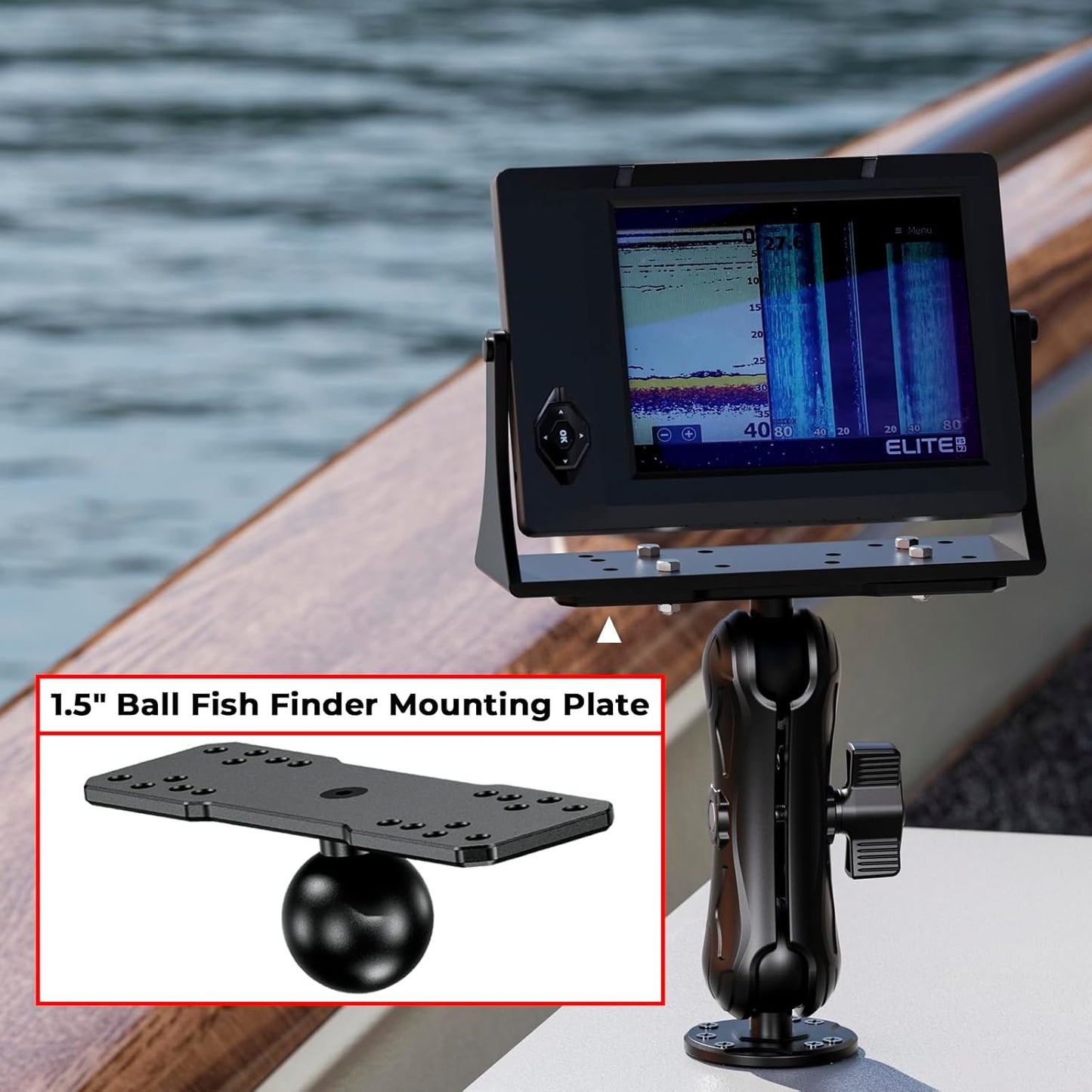 VAZESWIN 1.5" Ball Aluminum Alloy Fish Finder Mounting Plate, Universal Marine Electronic Mount Plate for Garmin, Lowrance, Humminbird, Raymarine, Fit for RAM Mounts, Scotty C Size Double Socket Arms