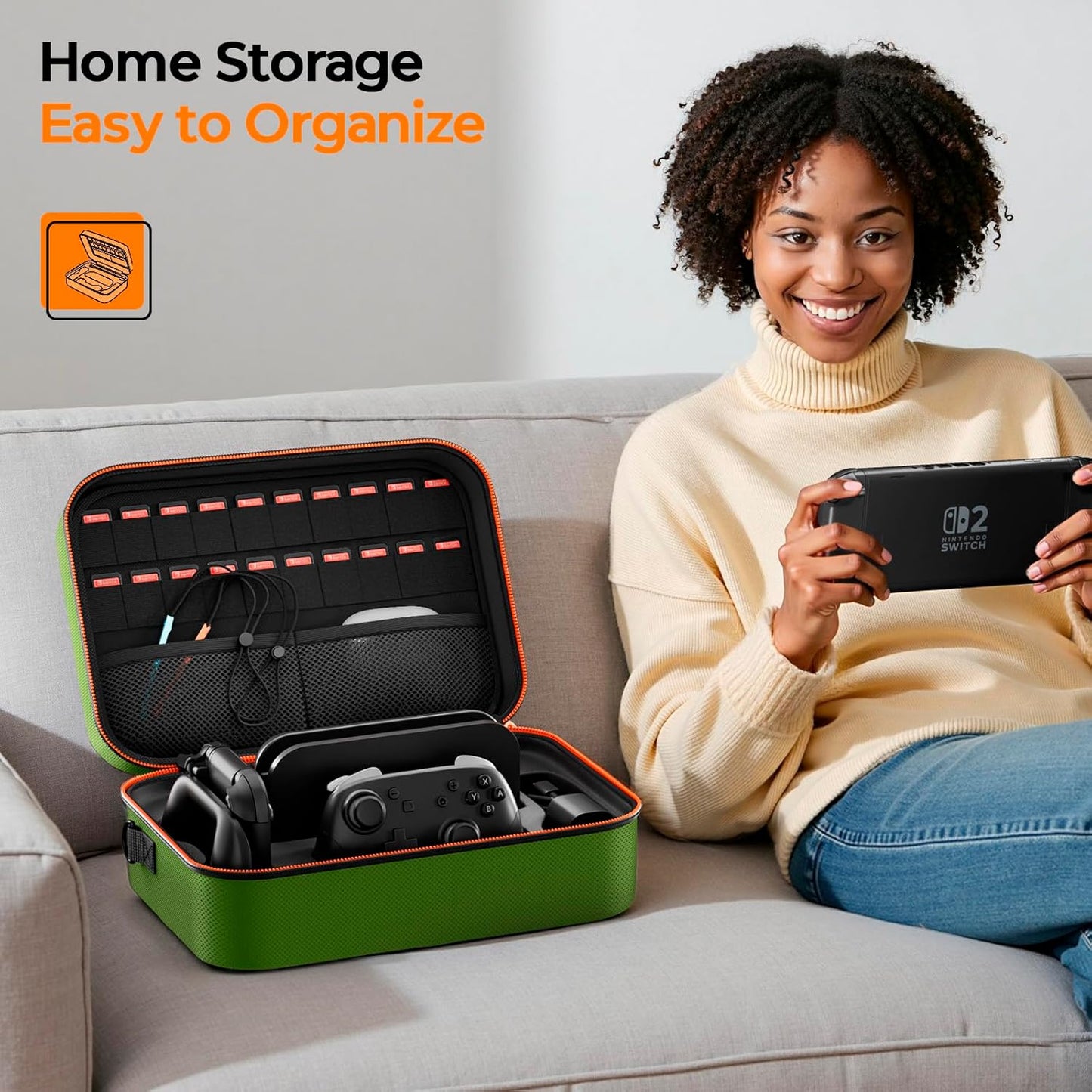 COOWPS Case for Nintendo Switch 2, Hard Shell Full Protection All-in-One Travel Case with 4pcs Thumb Grip Caps & 20 Game Card, Slots Soft Lining Carrying Case for Switch 2 Accessories Pro Controllers