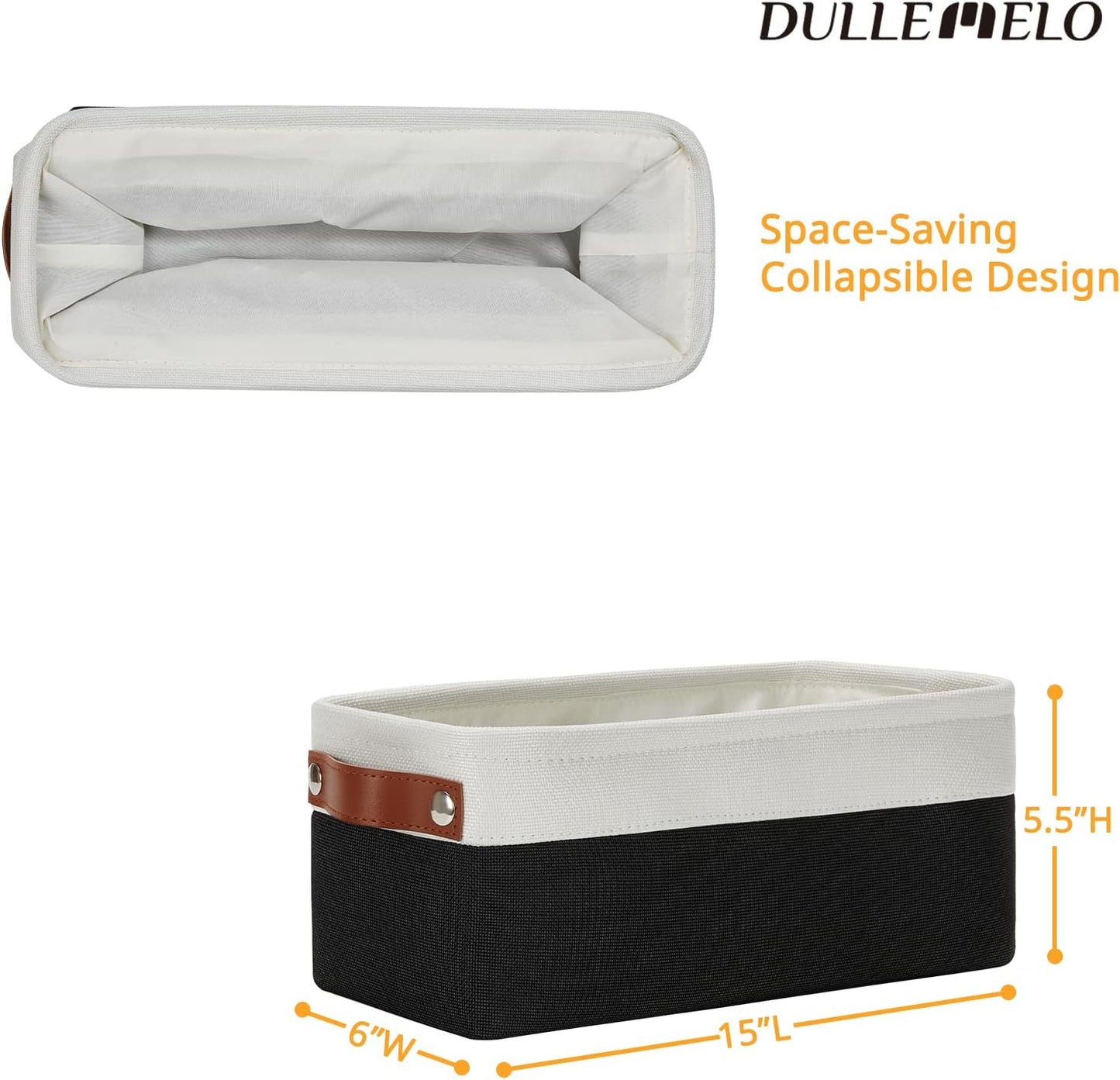 DULLEMELO Storage Baskets for Shelves, Fabric Collapsible Rectangular Storage Bins for Shelves, Closets, Nursery, Home, Office, Empty Gift Baskets (White&Teal)