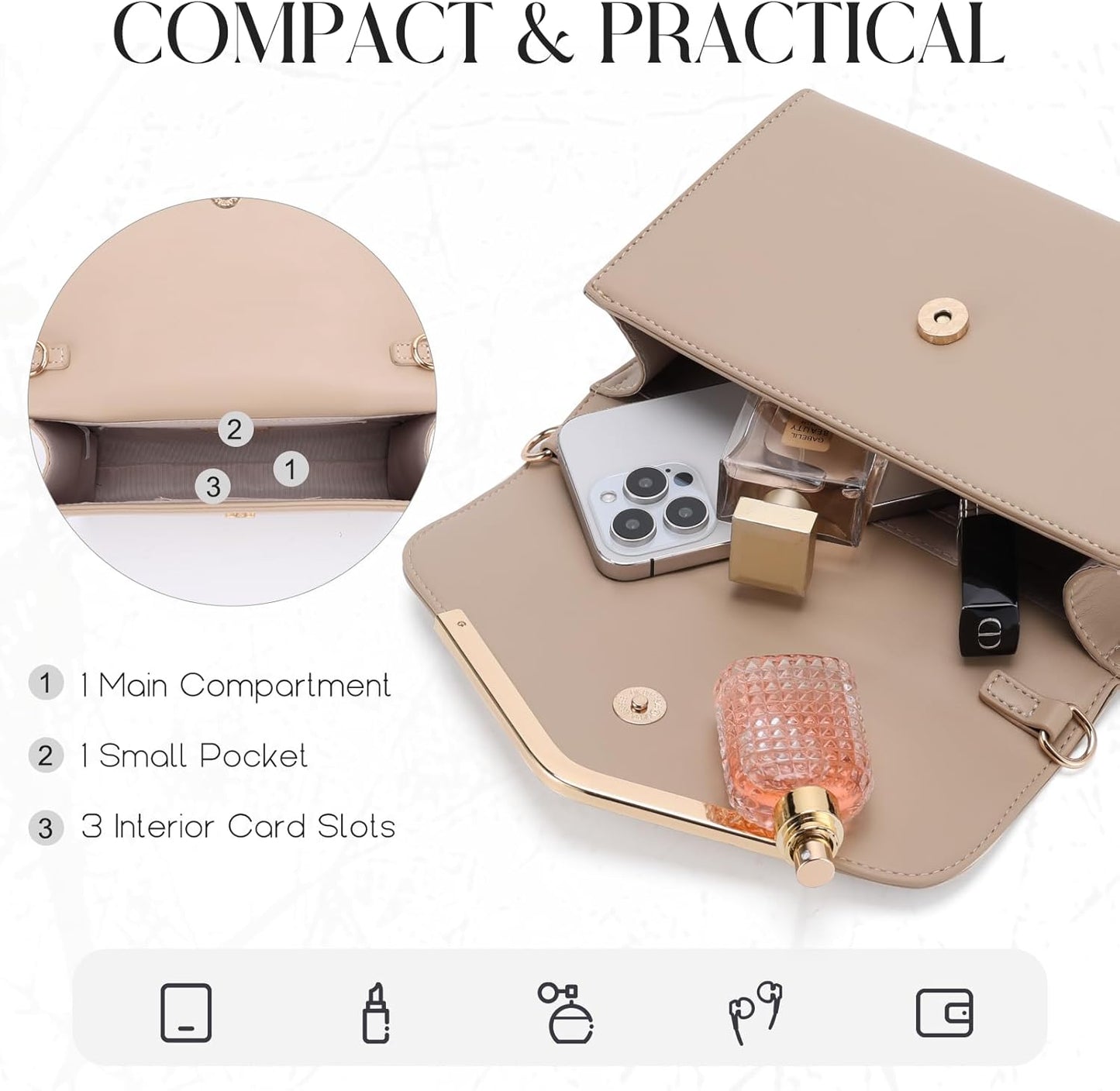 Vaschy Clutch Purse for Women,Fashion Envelope Evening Small Formal Handbag Fold-over Crossbody Shoulder Bag Wedding,Party