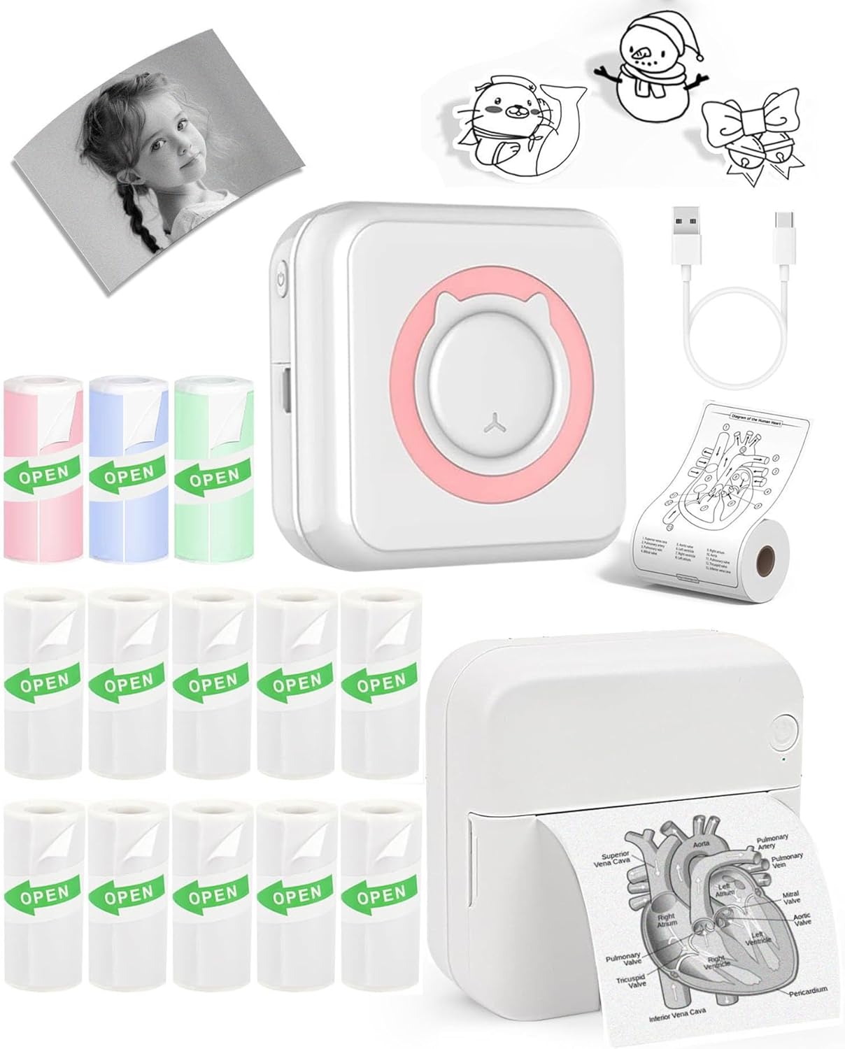Label Maker - Mini Portable Sticker Printer with 13 Rolls Self-Adhesive Thermal Papers, Labeller Machine for Home Office Study Business Texts Journal, Blue