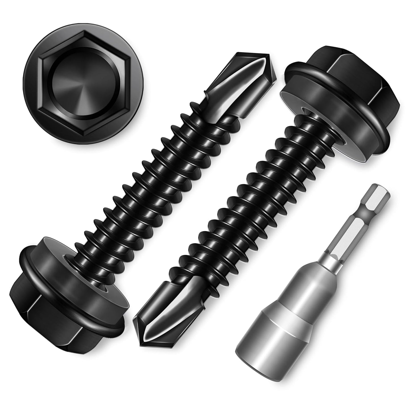 EASTPUK 100Pcs #8 x 1/2" Sheet Metal Screws, 410 Stainless Steel Self Drilling Hex Washer Head Self Tapping Screws for Metal with Drill Bit