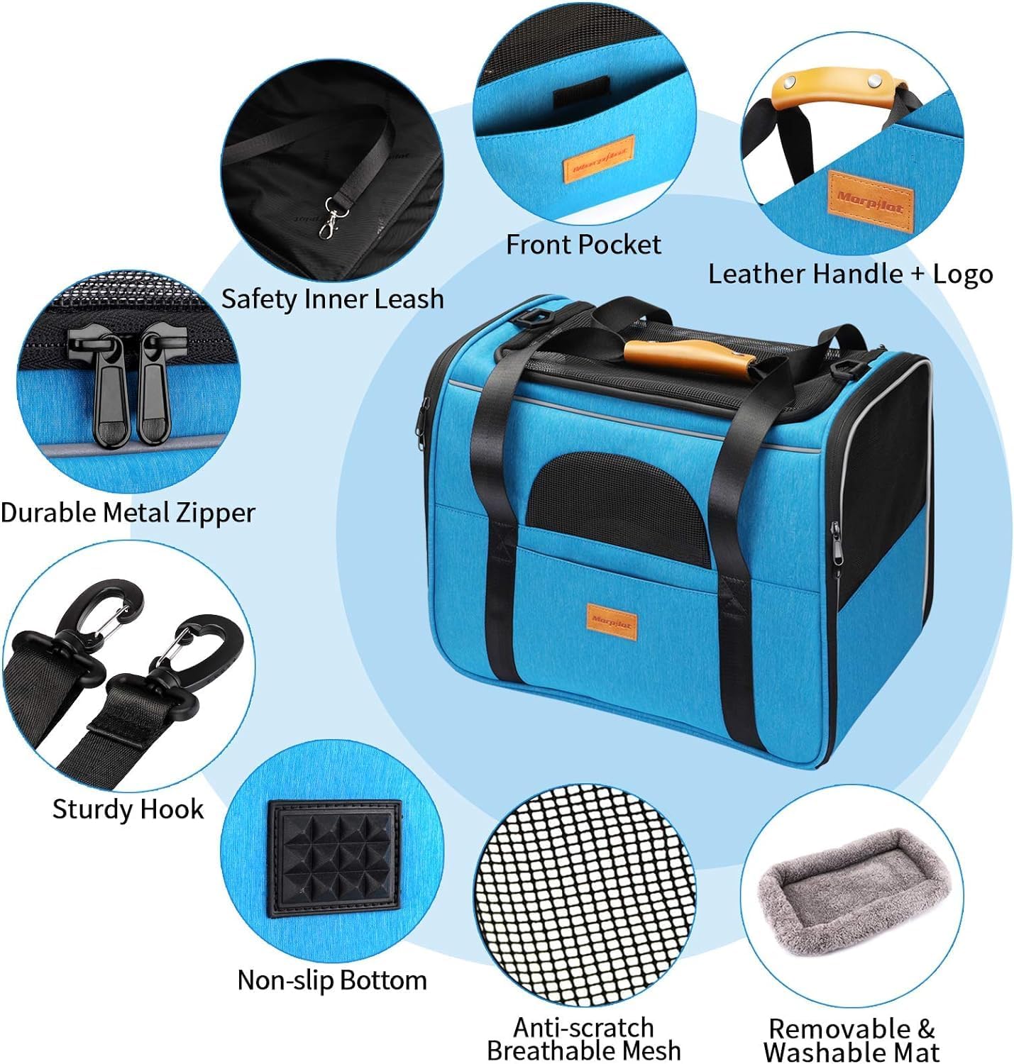 Morpilot Cat Carrier Soft - Portable Pet Carrier for Small or Medium Cats, Dogs and Puppy up to 14lbs, Airline Approved Dog Carrier with Safety Buckle - (Dark Gray)