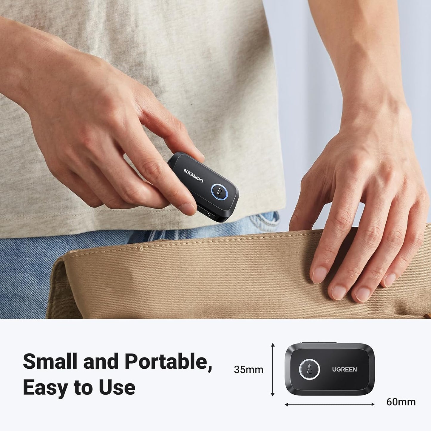 UGREEN Bluetooth 5.3 Receiver for Car, Aux to Bluetooth Adapter 3.5mm Jack, Crystal Clear Sound, Built-in Mic for Hands-Free Calls, 15H Battery Life, Compatible with Car Speaker Home Stereo Amplifier