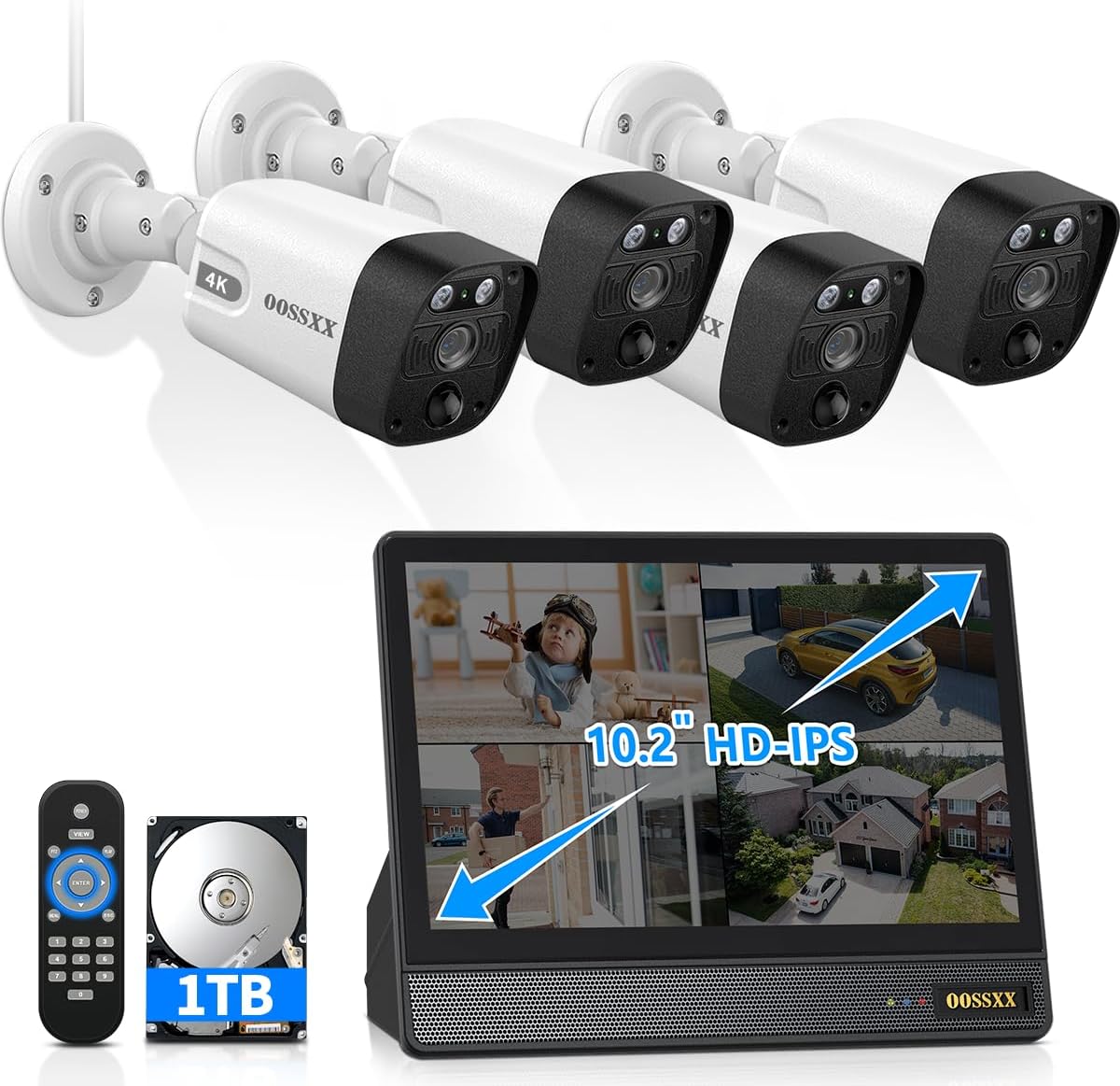 (4K/8.0MP,130°Ultra Wide Angle,2-Way Audio) Wired PoE Camera System with Monitor Outdoor IP Camera for House Indoor Home Security Systems, PIR Surveillance Cameras Video DVR Set