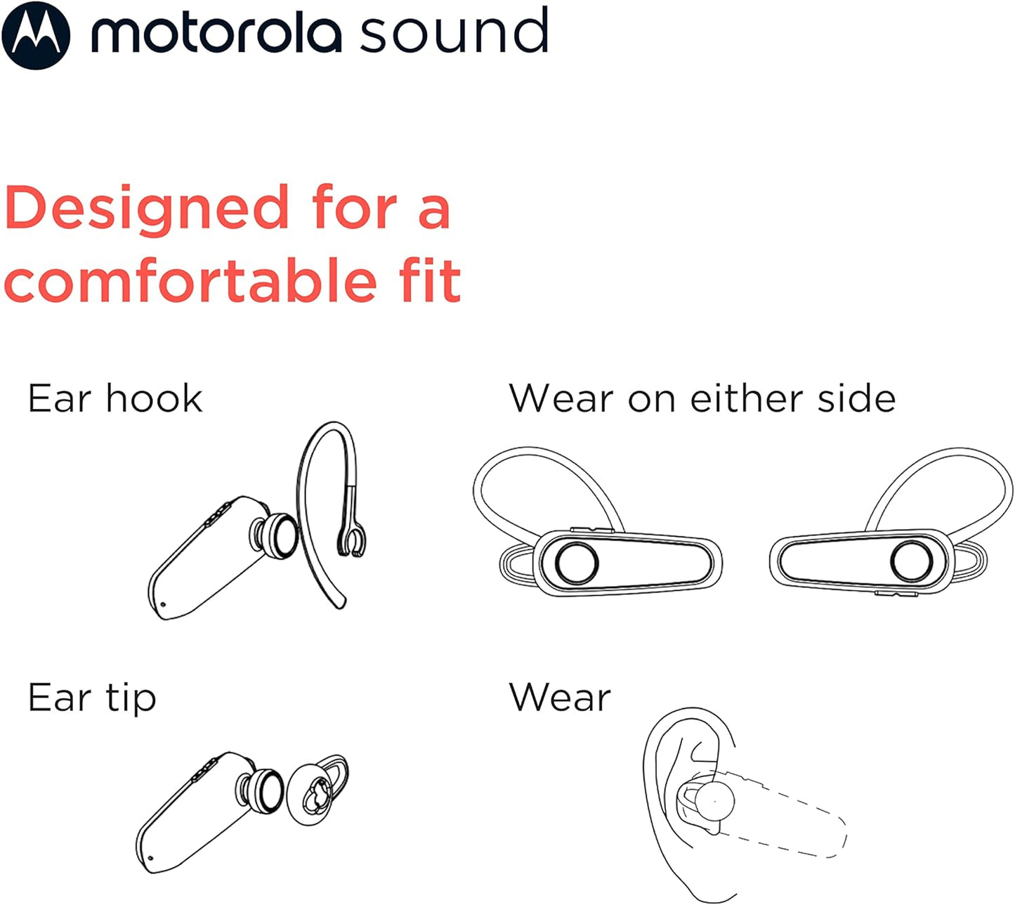 Motorola Bluetooth Earpiece - HK126 in-Ear Wireless Mono Headset for Clear Voice Calls - Lightweight, Comfortable Design - 8-Hour Talk Time, Voice Assistant Compatible, Connects to 2 Devices