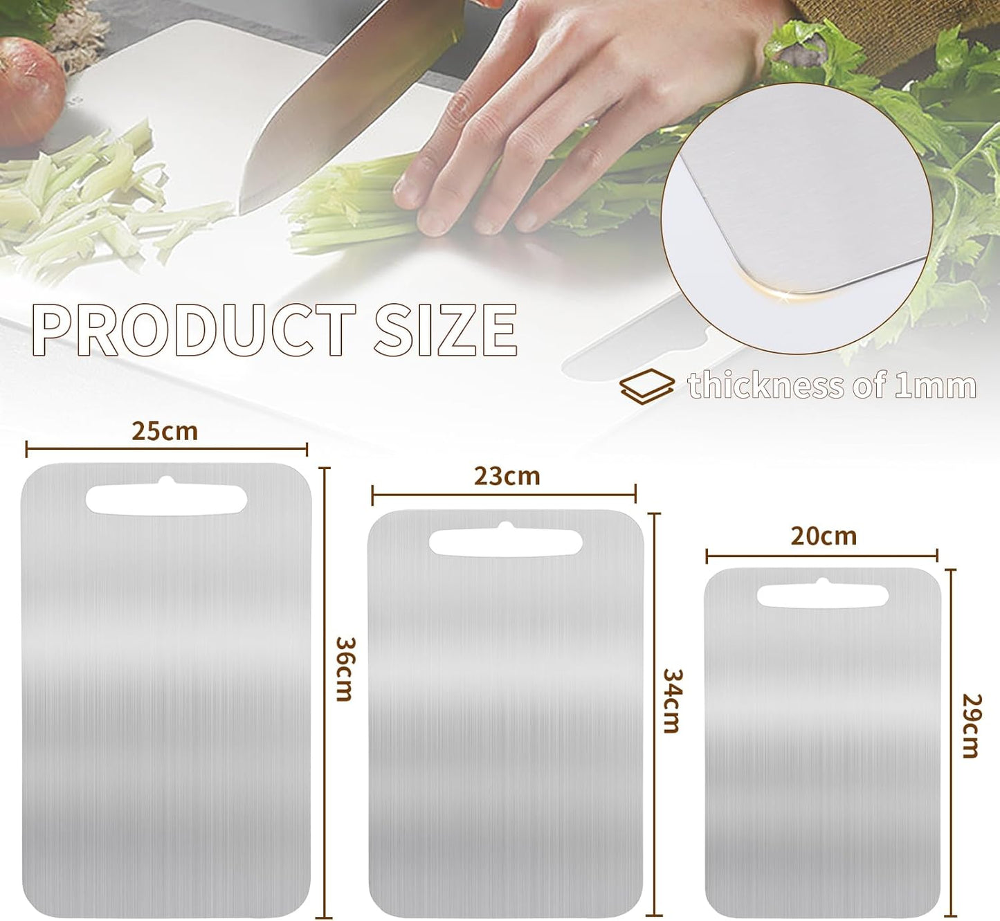 Set of Three Double-Sided Cutting Boards,304 Stainless Steel Cutting Board,Stainless Steel Cutting Board for Vegetables, Meat and Fruit