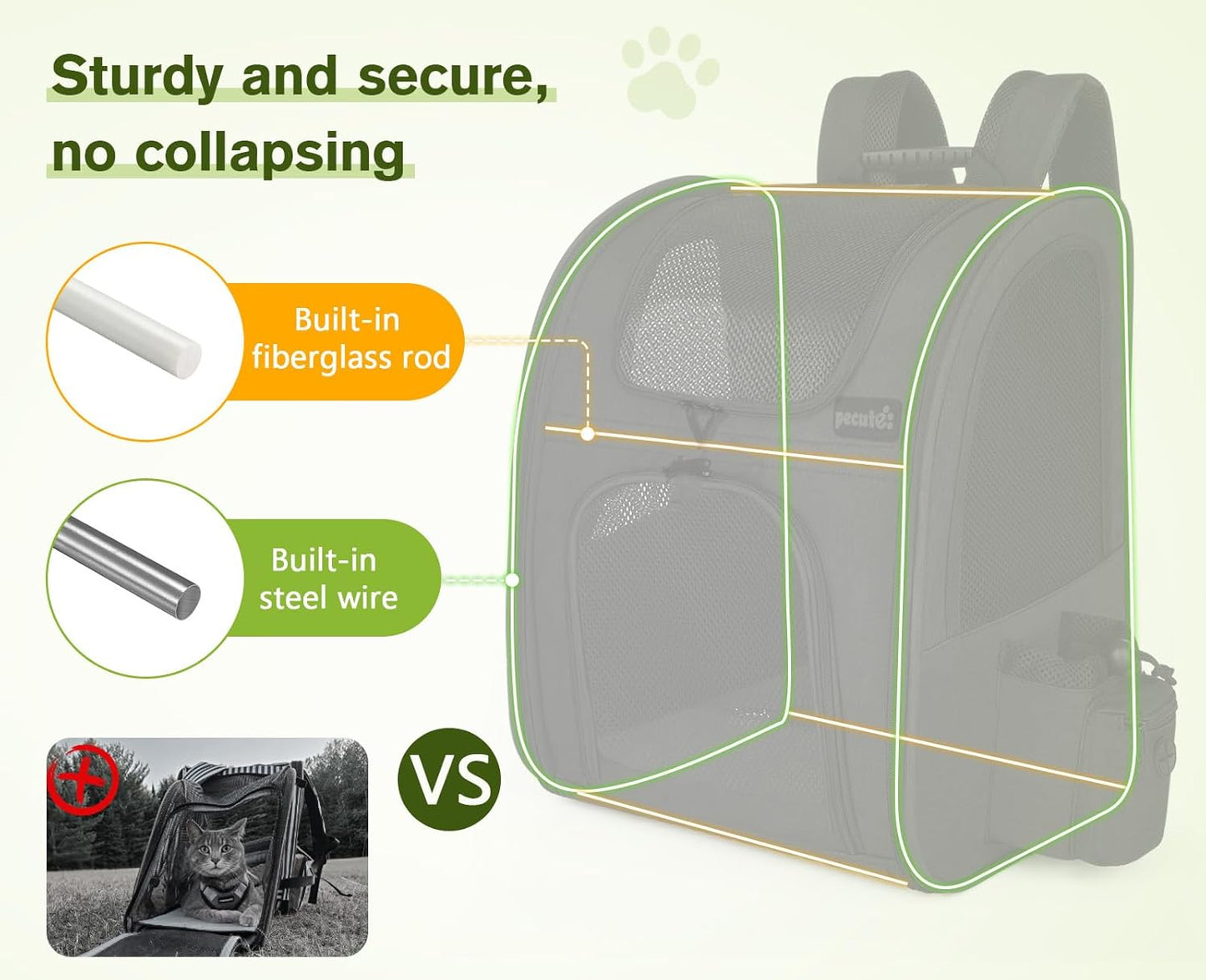 Pecute Cat Backpack with Breathable Mesh, Dog Backpack Carrier with Multi-Pockets for Cats Puppies, Pet Backpack Carrier for Travel Hiking Camping Outdoor (Gray)