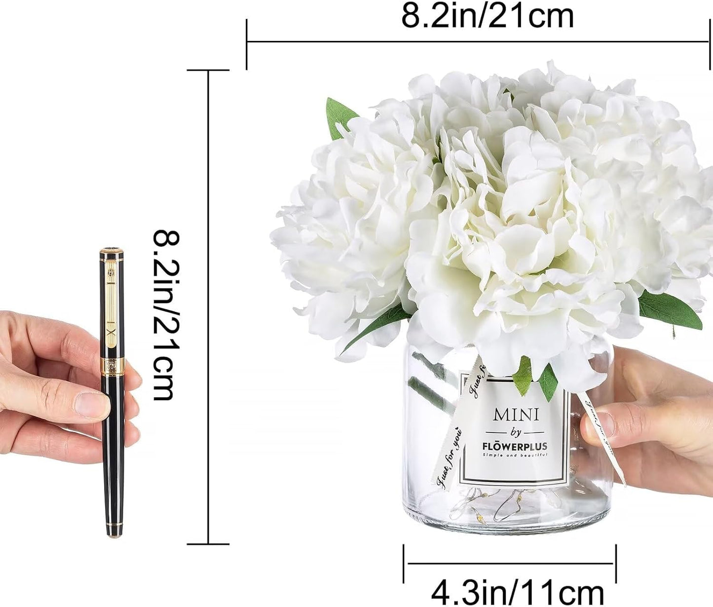 BLOSMON White Fake Flowers with Vase: Small Coffee Table Decor Bathroom Hydrangea Faux Flowers in Vase Office Desk Shelf Home Living Room Bedroom Vanity nightstand Decorations Floral Arrangement
