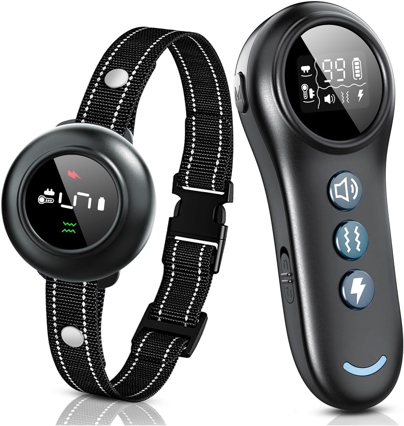 2-in-1 Dog Training Collar with Remote,Smart Anti Barking Device for Dog,Waterproof Dog Collar with 5 Adjustable Sensitivity for All Breeds,Rechargeable