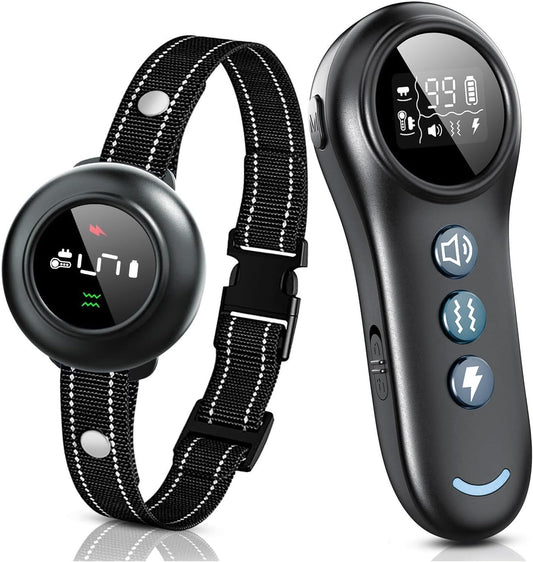 2-in-1 Dog Training Collar with Remote,Smart Anti Barking Device for Dog,Waterproof Dog Collar with 5 Adjustable Sensitivity for All Breeds,Rechargeable