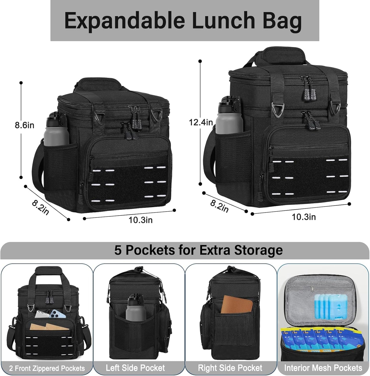 Lunch Box Cooler Bag - Insulated Tactical Lunchbox for Men - XLarge Lunch Pail Lunch Kit for Adults Work Outdoor Shifts Trips Black Camo 25L