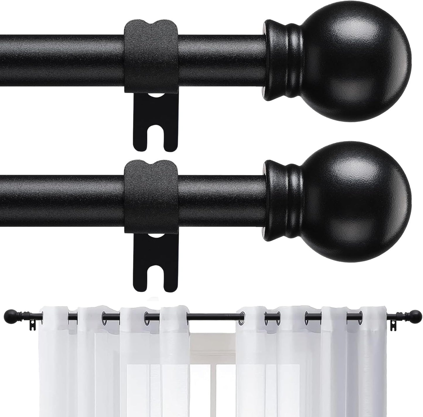 Black Curtain Rods for Windows 28 to 48 Inch, 5/8 Inch Small Curtain Rod For Bathroom, Living room, Kitchen (size:28-52 Inch)