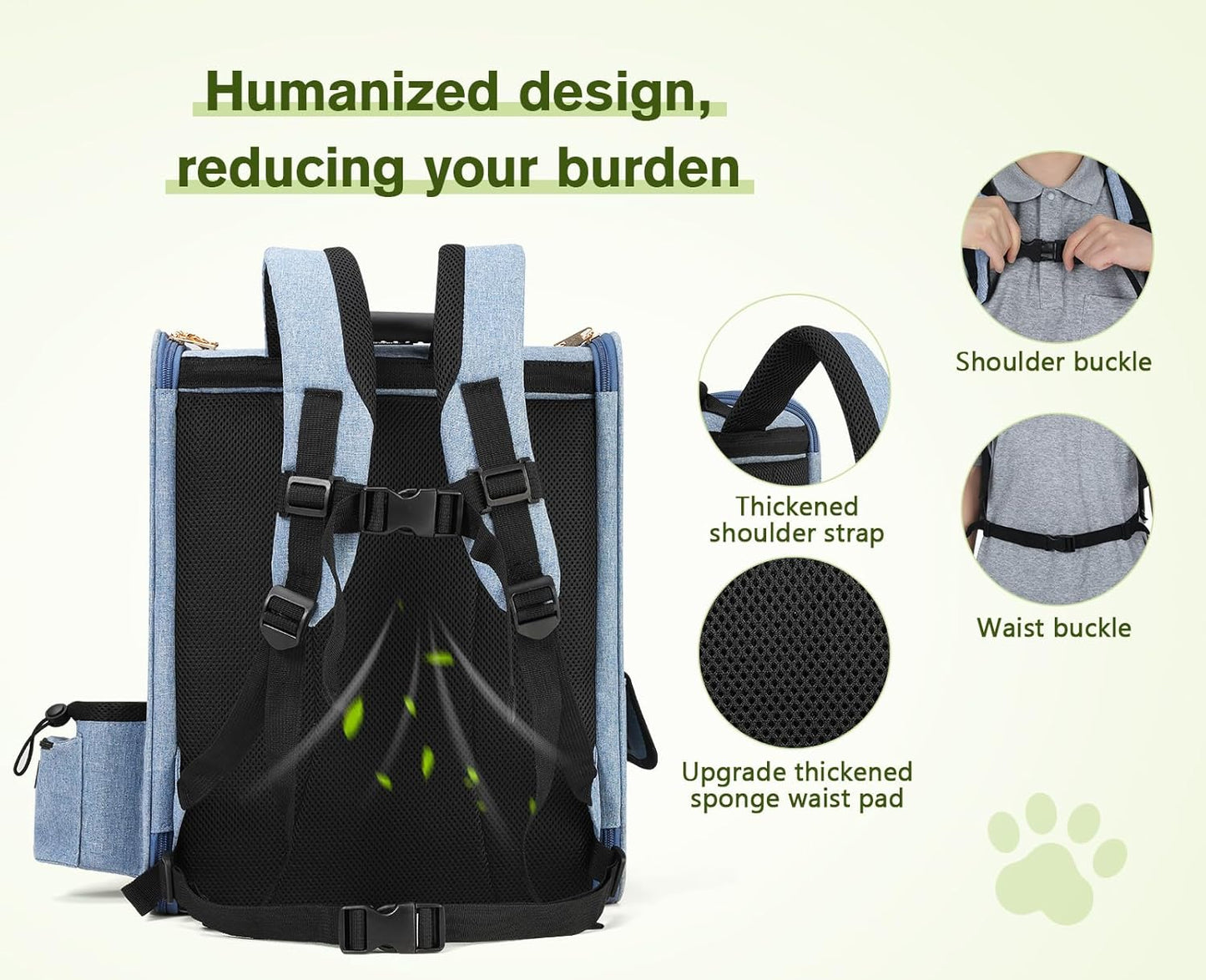 Pecute Cat Backpack with Breathable Mesh, Dog Backpack Carrier with Multi-Pockets for Cats Puppies, Pet Backpack Carrier for Travel Hiking Camping Outdoor (Gray)
