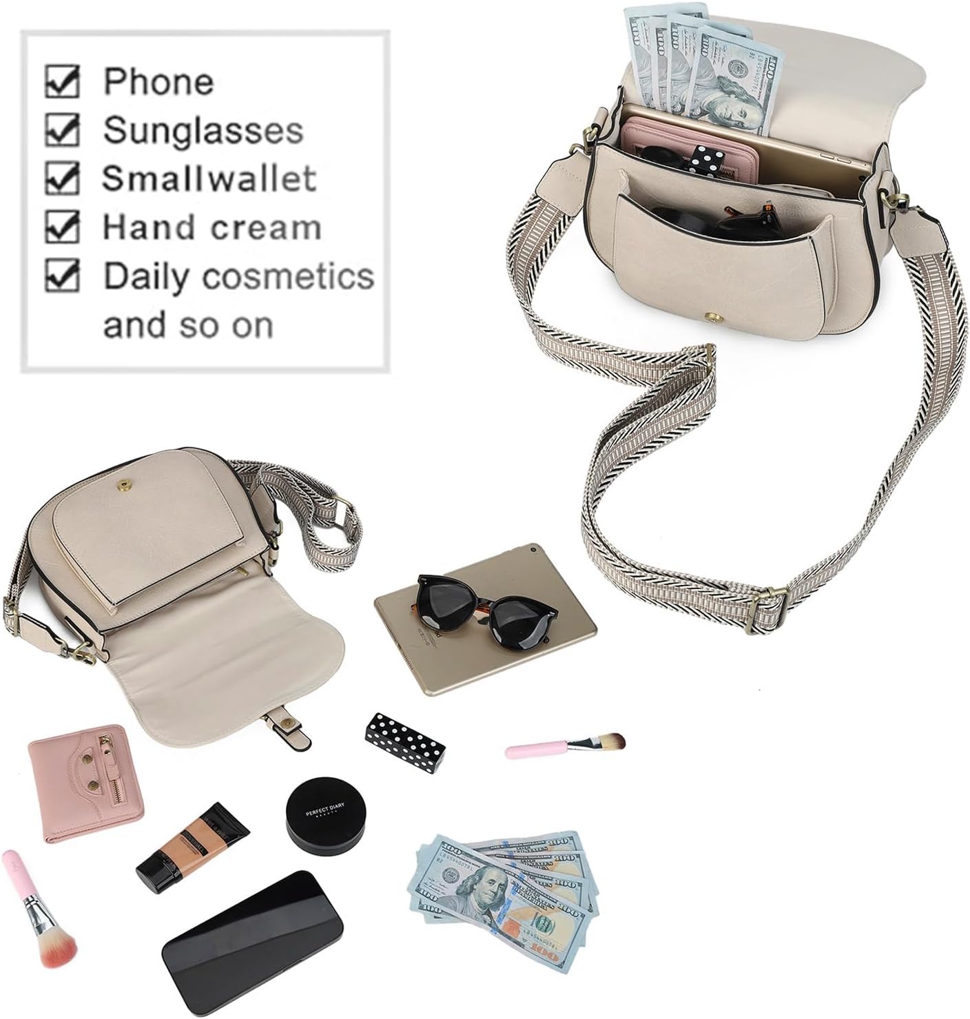 Crossbody Bags for Women Small Over the Shoulder Saddle Purses and Boho Cross body Handbags,Vegan Leather
