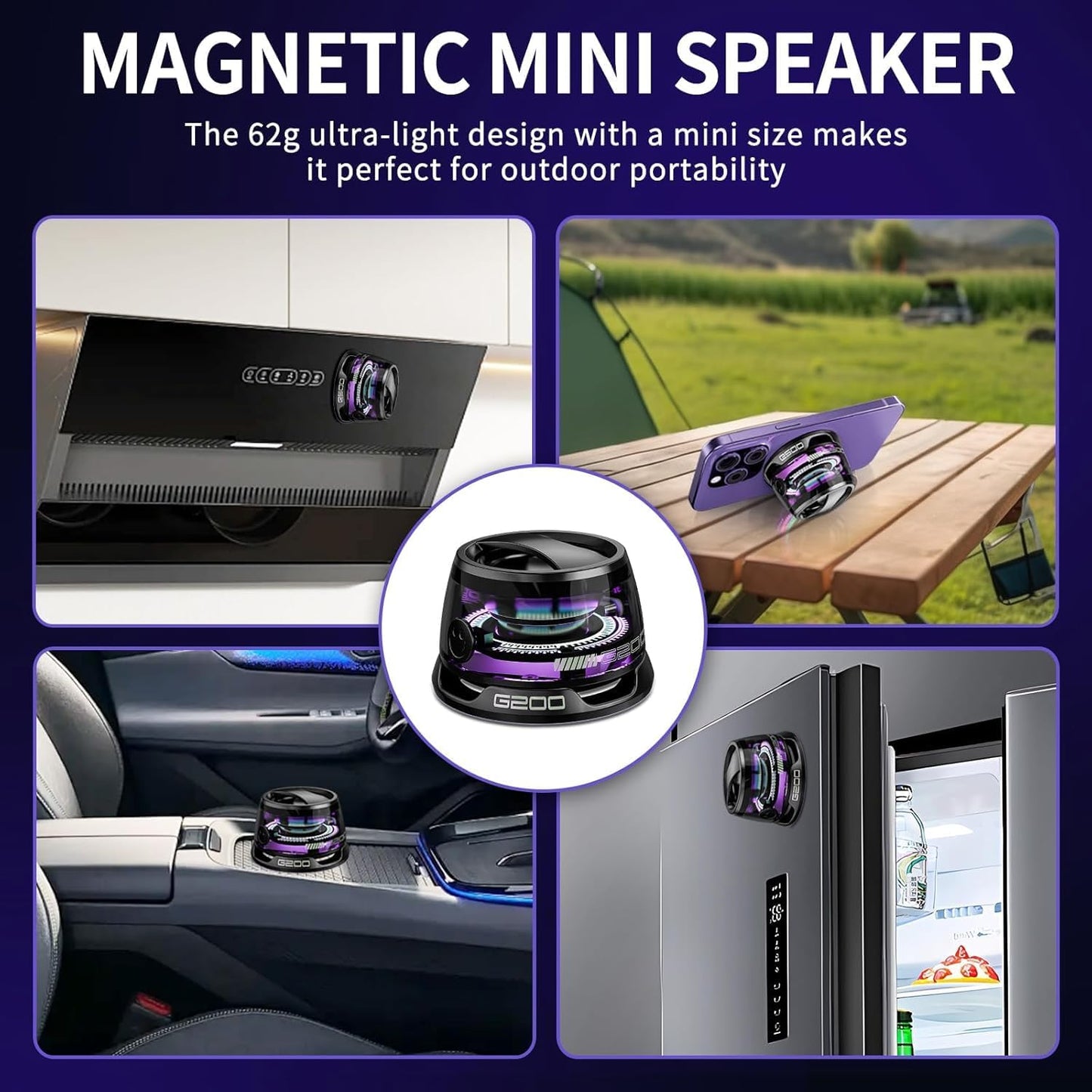 2 Pack G200 Magnetic Bluetooth Speakers with RGB Lights, Wireless Portable Dual Speakers for Stereo Sound, Bluetooth 5.3, Magnetic Mount & Phone Stand, Waterproof, for Outdoor Camping, Home, Gifts