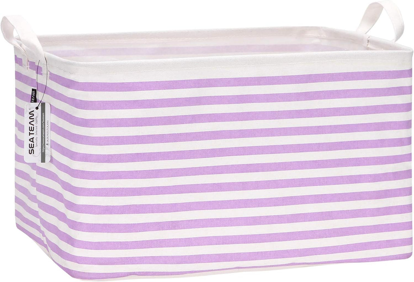 Sea Team 16.5 x 11.8 x 9.8 inches Square Canvas Fabric Storage Bins Shelves Storage Baskets Organizers for Nursery & Kid's Room, Grey Stripe