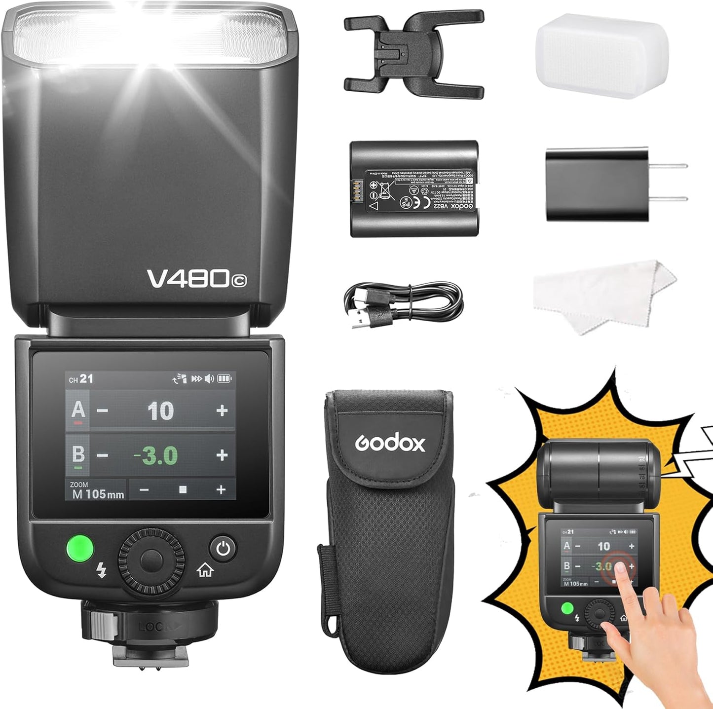 GODOX V480 TTL Camera Flash with GN50,2.4GHz Wireless Speedlight,with Rechargeable Battery (for Canon)