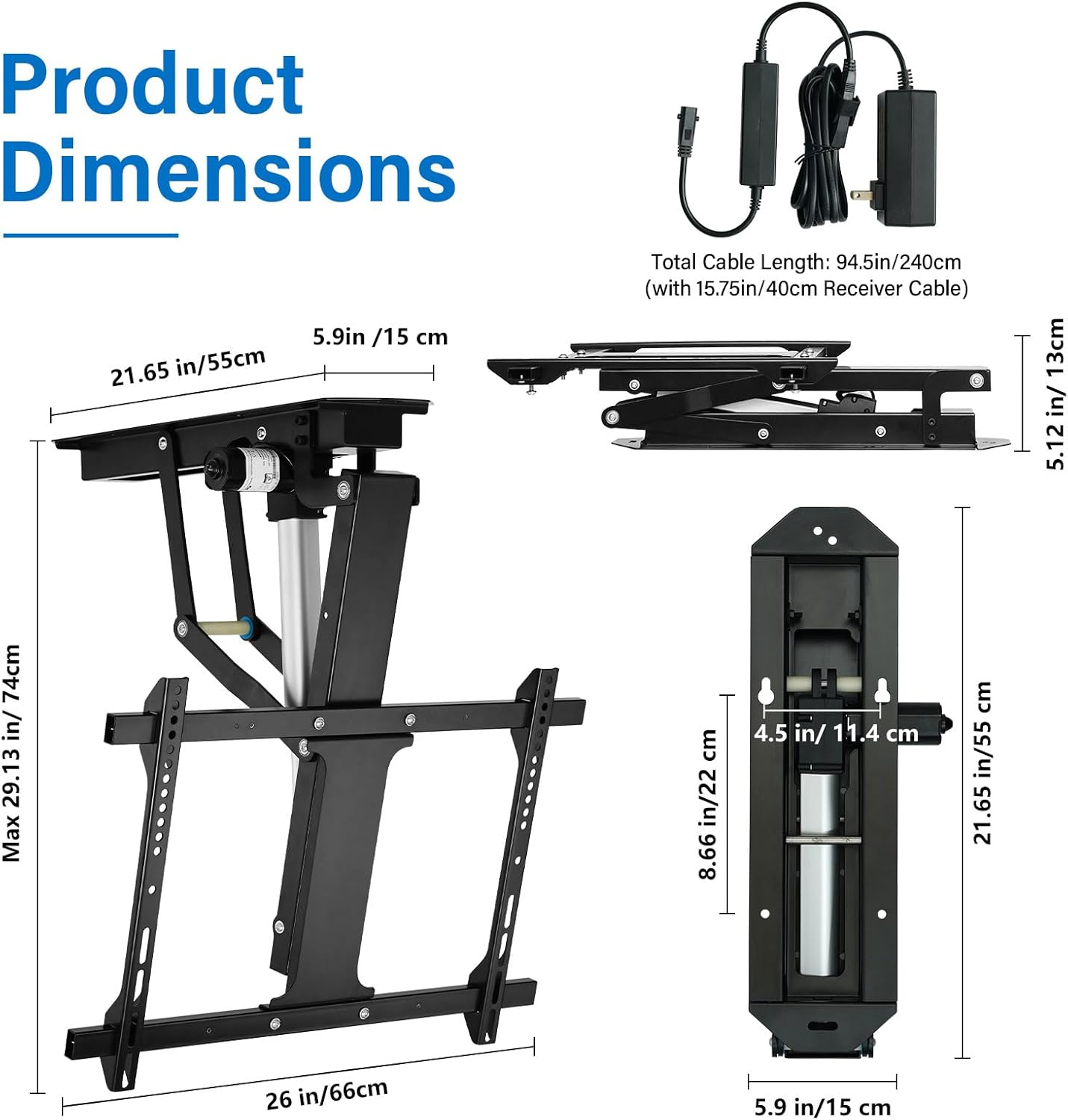 TOPSKY Electric Adjustable Ceiling TV Mount with Remote, Motorized Flip Down Pitched Roof TV Mount for 32 to 70 Inch Flat and Curved Screen TVs (Black)
