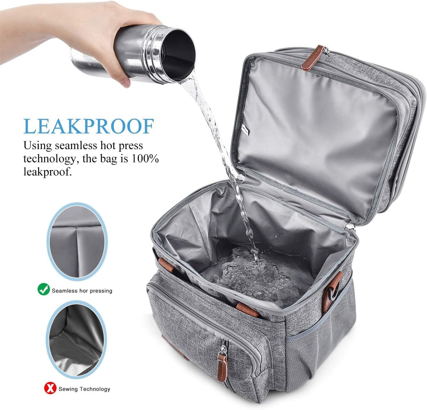 Lunch Bag for Women Men Double Deck Lunch Box - Leakproof Insulated Soft Large Lunch Cooler Bag, MIYCOO (Black,15L)