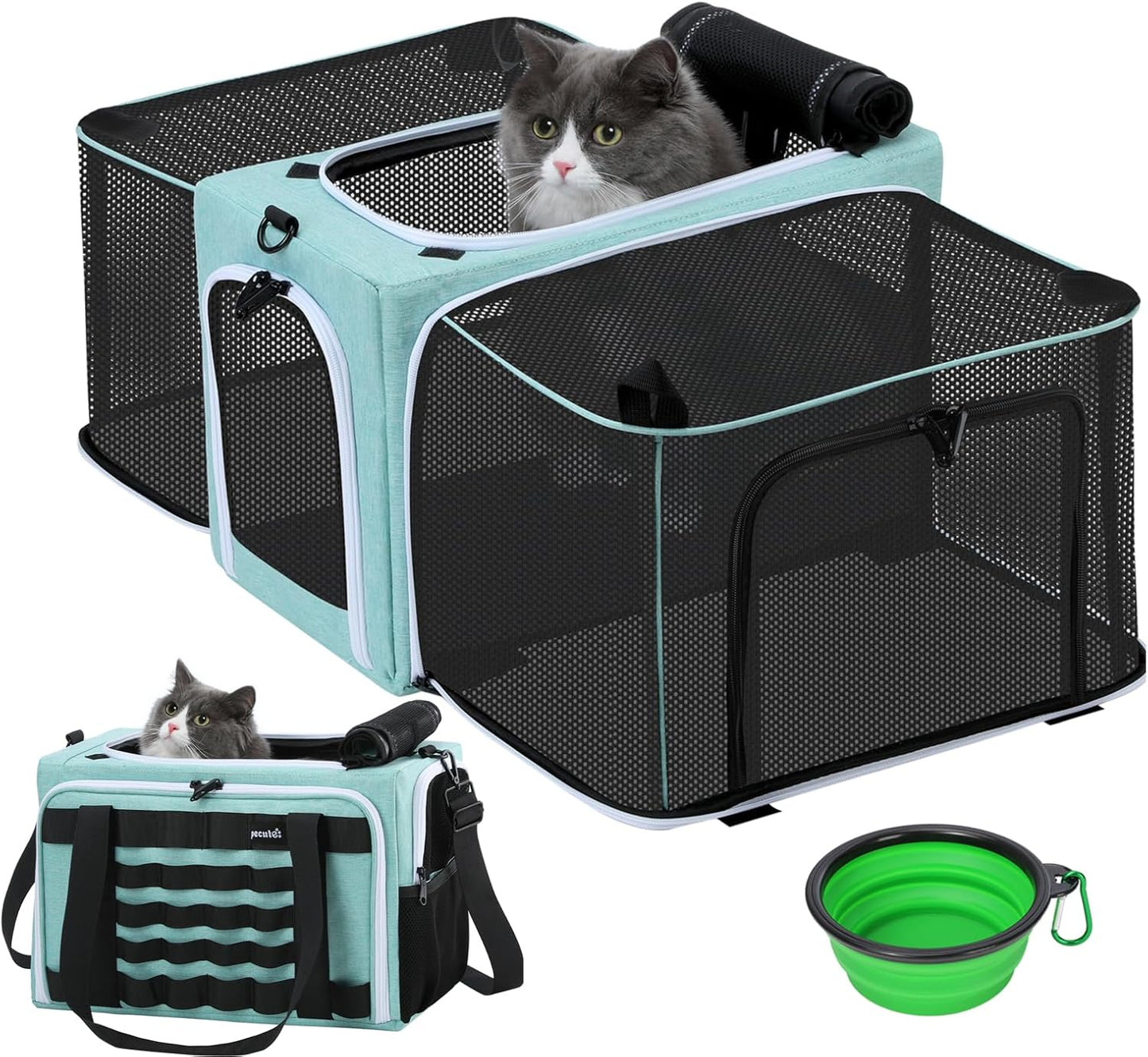 Approved Collapsible Cat Soft-Sided Carriers, Breathable Pet Carriers up to 5kg/12lbs, Portable Dog Carrier Great for Travel, Outdoor, Hiking, Camping(Gray)