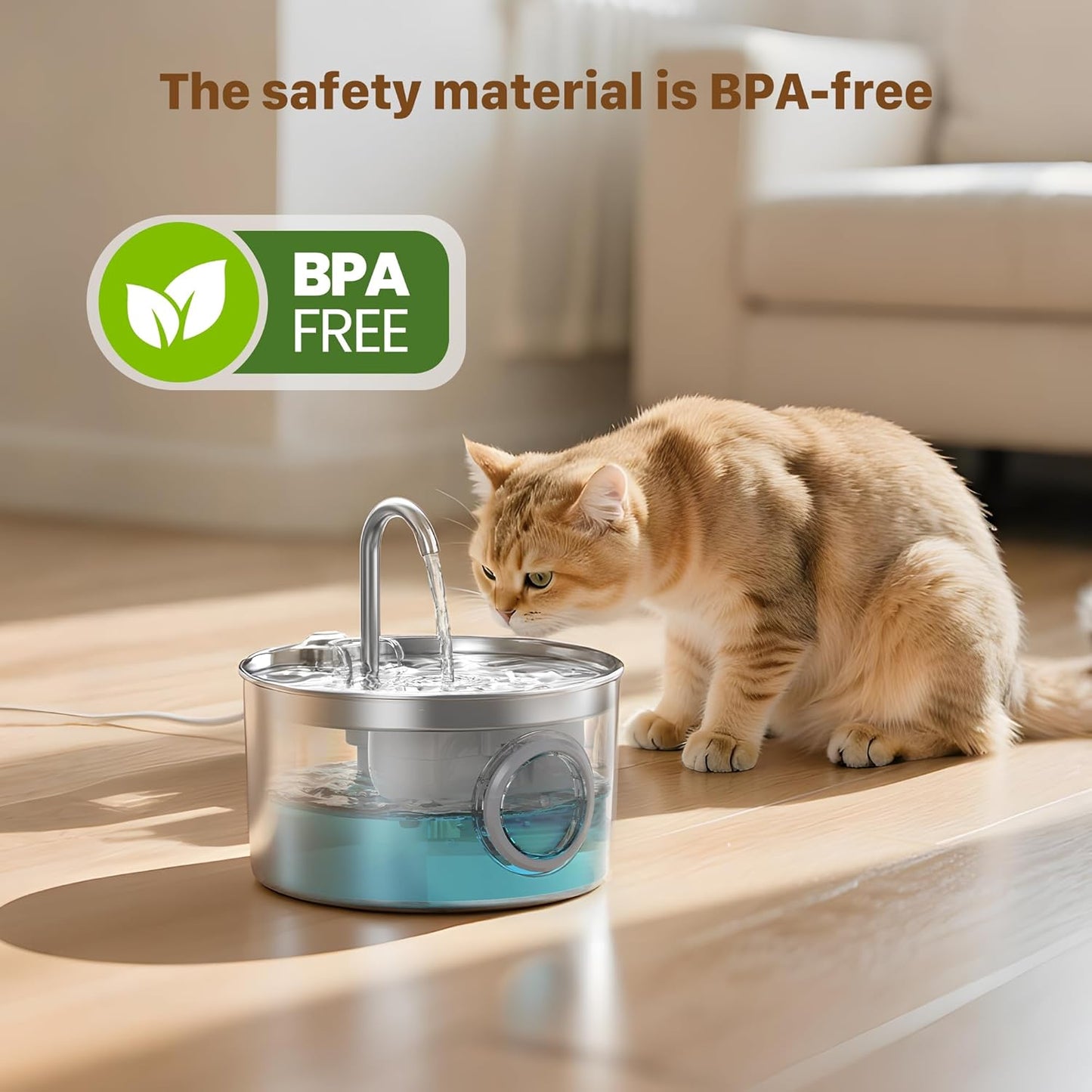 Cat Water Fountain Stainless Steel: Cat Fountain - 2.2L/74oz Water Fountain Indoor Cat - Pet Water Fountain - Quiet Automatic Cat Water Dispenser - Dog Drinking Fountain - GIOTOHUN