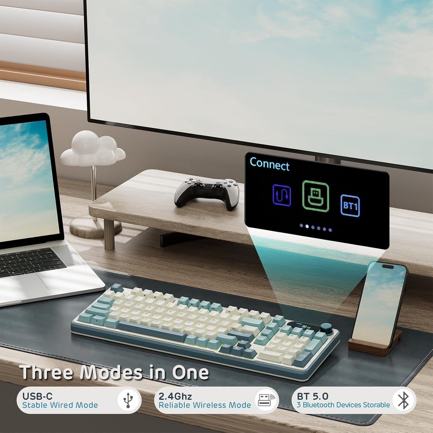 RK ROYAL KLUDGE S98 Mechanical Keyboard w/Smart Display & Knob, Top Mount 96% Wireless Mechanical Keyboard BT/2.4G/USB-C, Hot Swappable, Software Support, Massive Battery, 98 Keys