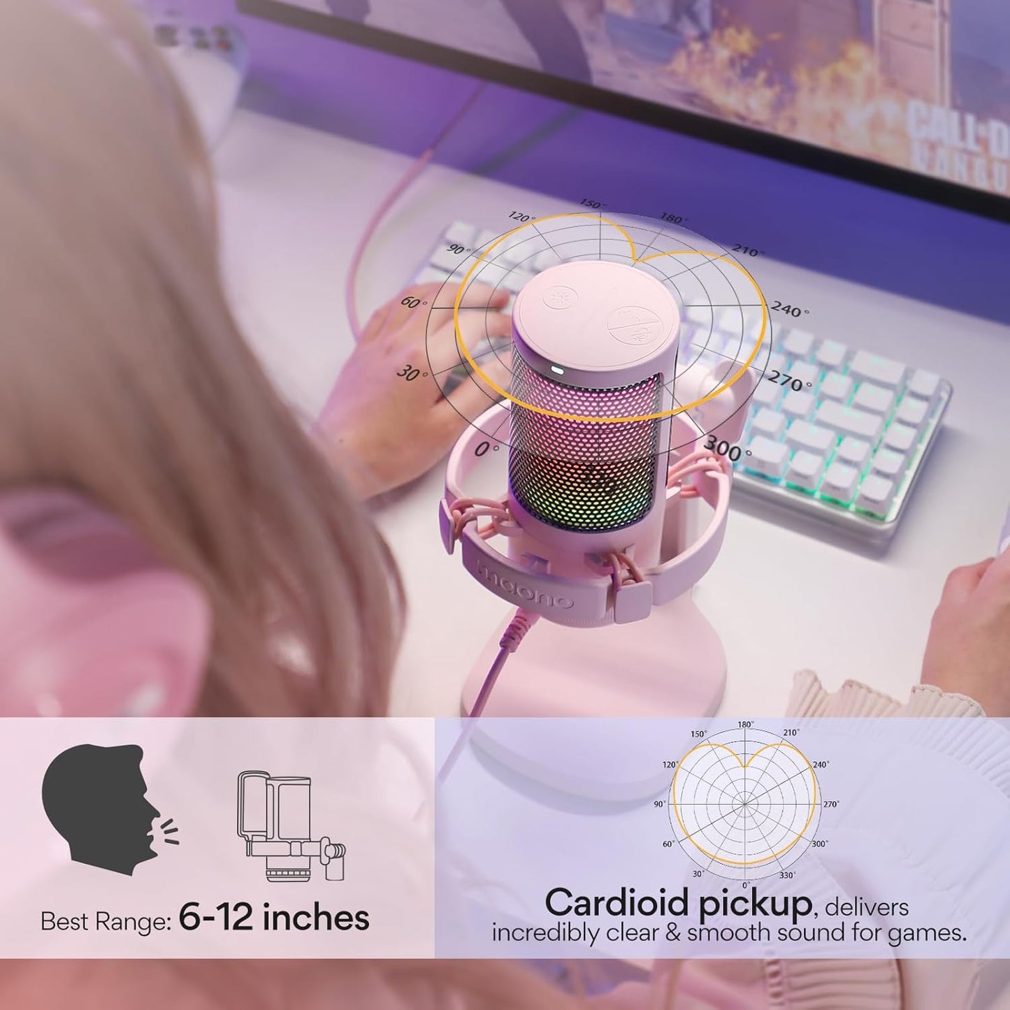 MAONO Gaming USB Microphone, Noise Cancellation Condenser mic with Mute, Gain, Monitoring, Boom Arm for Streaming, Podcast, Vocal, Twitch, YouTube, Discord, PC, Computer, PS4, PS5, Mac, DGM20S