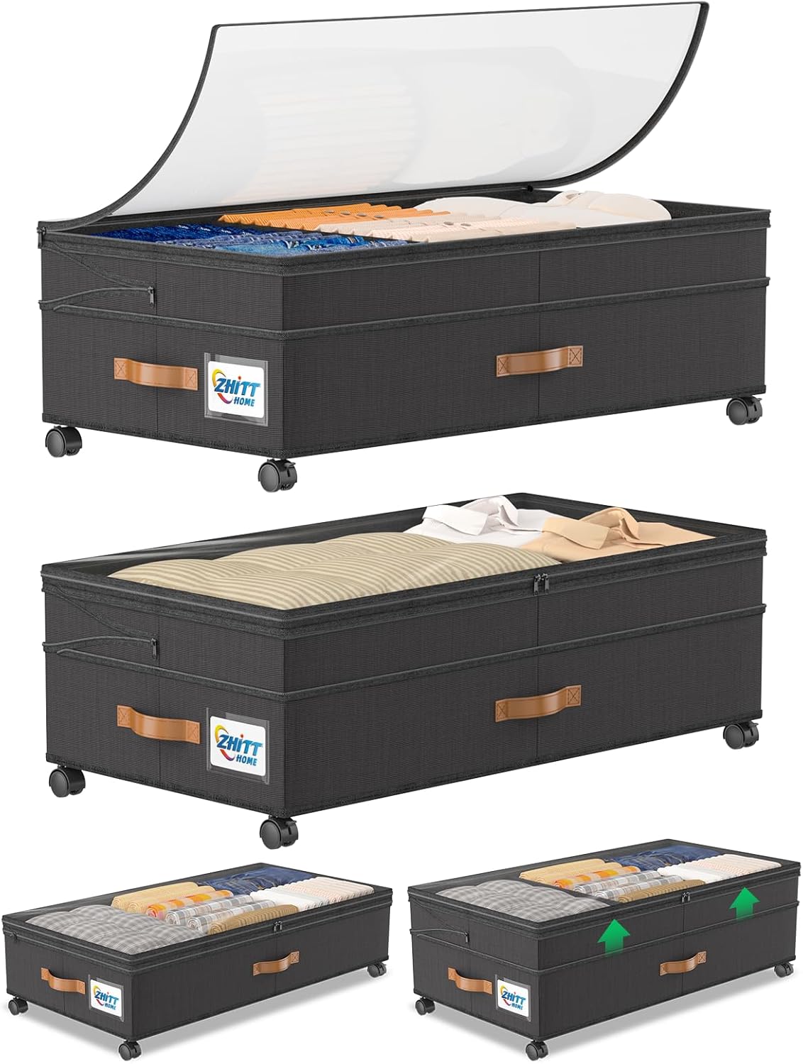 Under Bed Storage Bins | Foldable Clothes Organizer | Shoe Storage Container | Bedroom Furniture Storage | Rolling Under Bed Storage - PuriLite