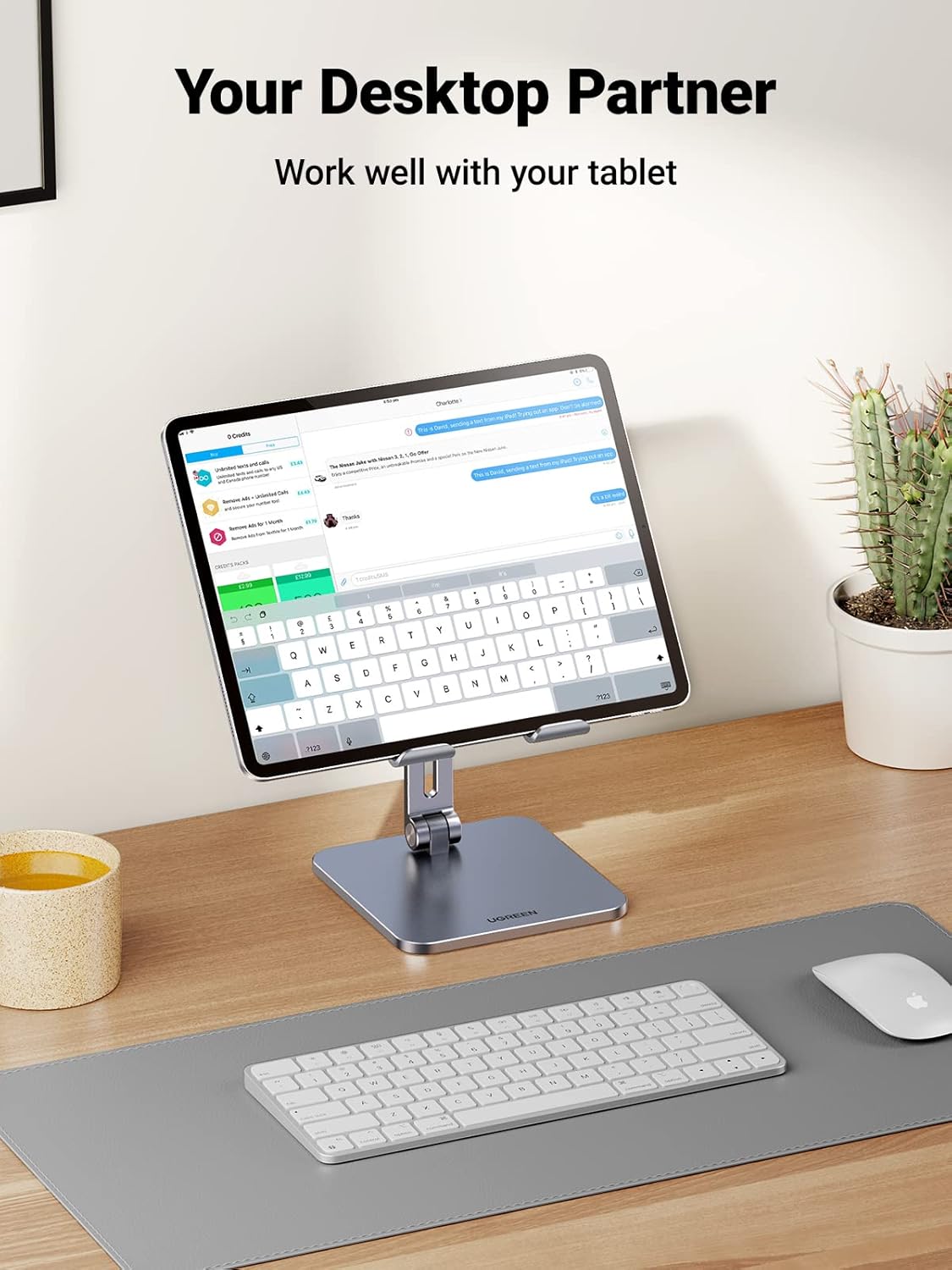 UGREEN Tablet Stand for Desk, Aluminum Stand for iPad Extended Height, Adjustable Foldable Portable Desktop Stand Holder for iPad Pro 12.9 11 9.7 10.5 iPad Air Mini Galaxy Surface iPhone 14 Pro, Grey