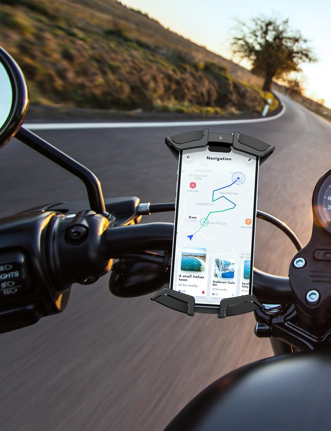 Oraolo Motorcycle Phone Mount, Bike Phone Holder, Phone Holder for Bike Scooter Handlebar, Security Lock, One-Hand Operation, 360° Rotatable Phone Mount Compatible with 4.7-6.8" Phones, 1 Pack