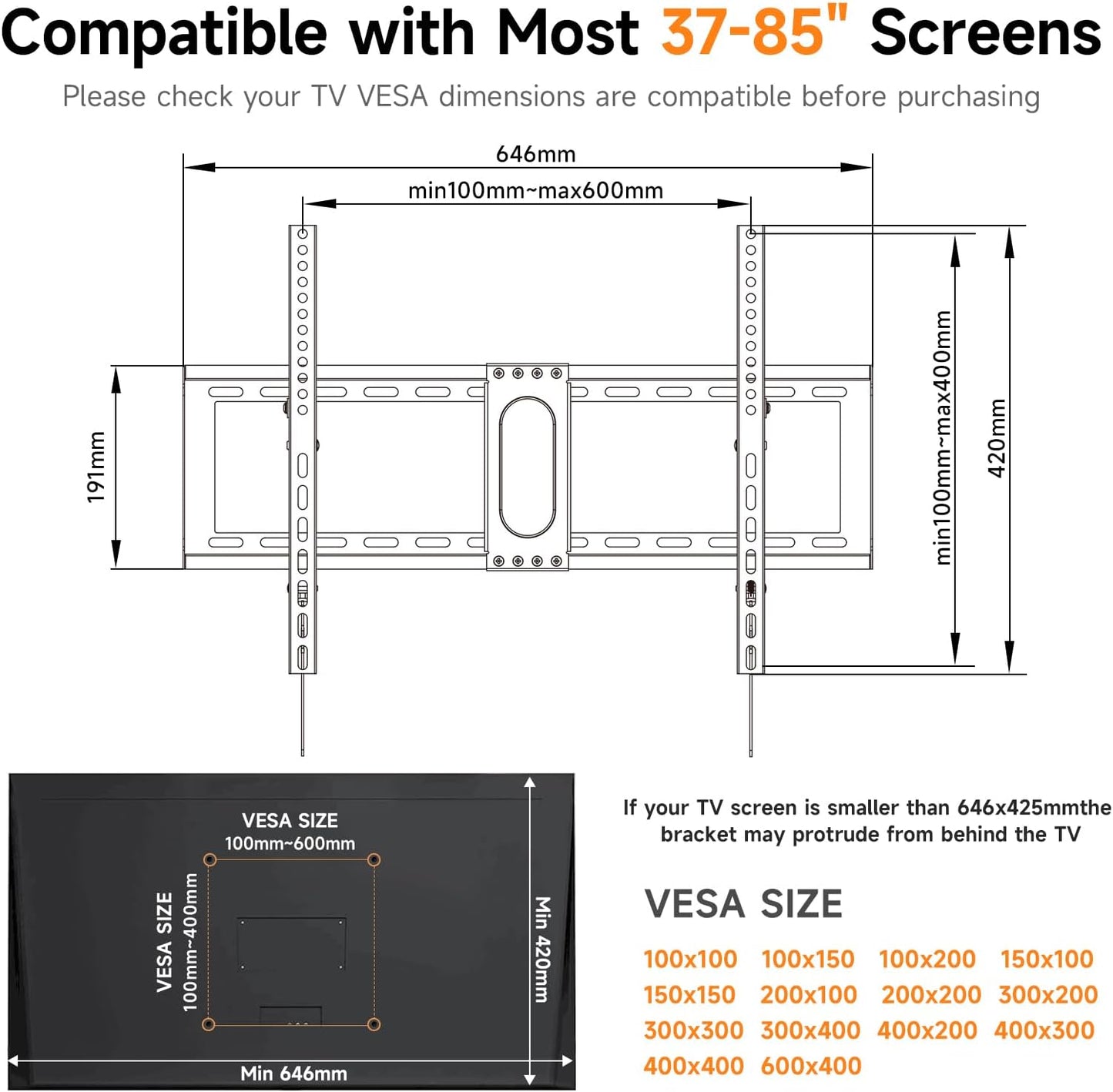 XINLEI Universal Tilt TV Wall Mount for Most 37-75 Inch TV, Fit 16", 18", 24" Stud Low Profile Wall Mount TV Bracket with Quick Release Lock, Holds up to 132 lbs, Max VESA 600 x 400mm MT5083