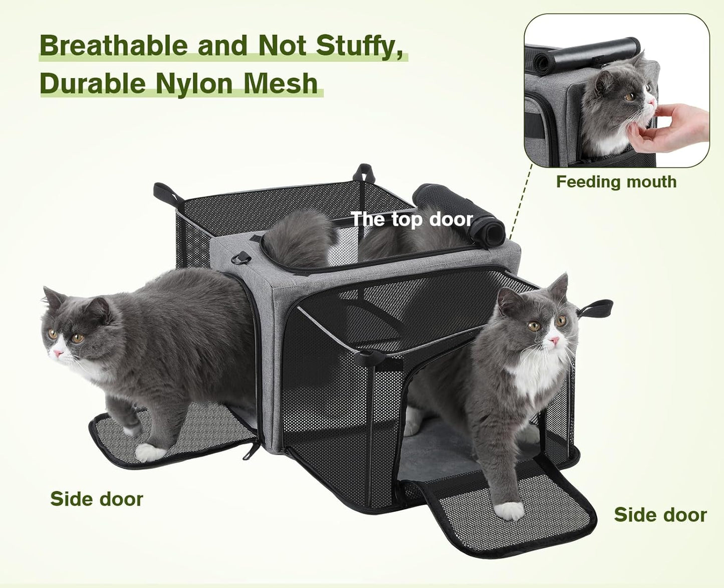 Approved Collapsible Cat Soft-Sided Carriers, Breathable Pet Carriers up to 5kg/12lbs, Portable Dog Carrier Great for Travel, Outdoor, Hiking, Camping(Gray)