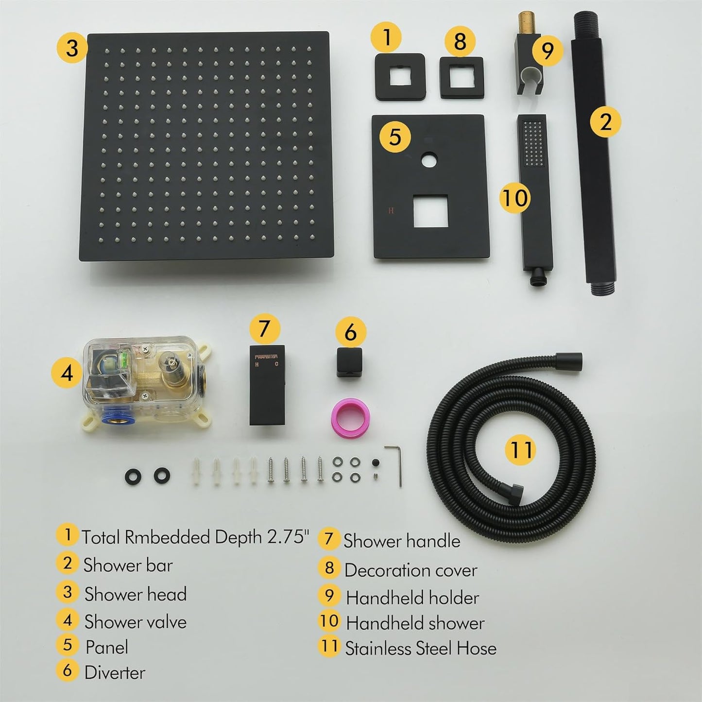 Fransiton Shower System Rain Shower System Set Ceiling Mounted, Rainfall Shower Head with Handheld, Bathroom Shower Kit (Valve Included) (8" - Wall Mount, Matte Black)