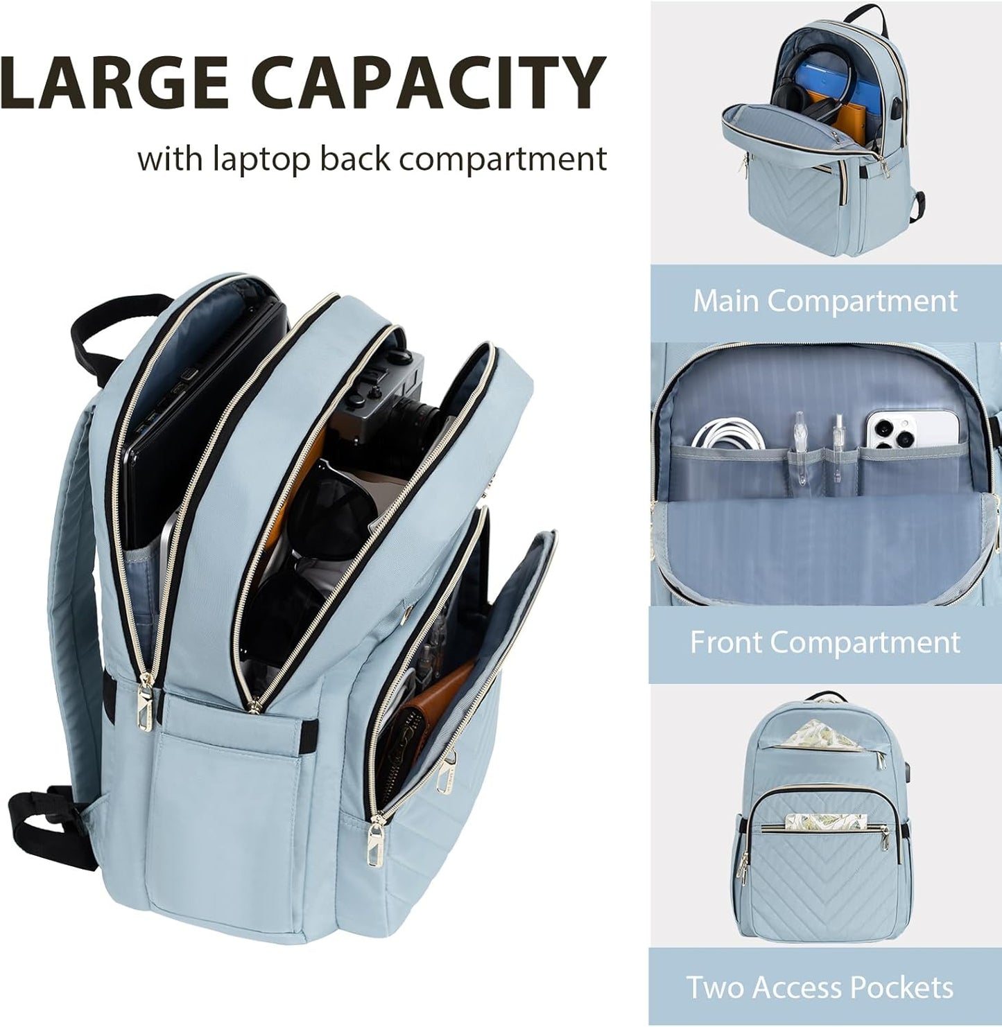 VANKEAN Laptop Backpack for Women Men Work Laptop Bag Fashion with USB Port, Daypacks for College, Business (Black, 15.6 Inch)