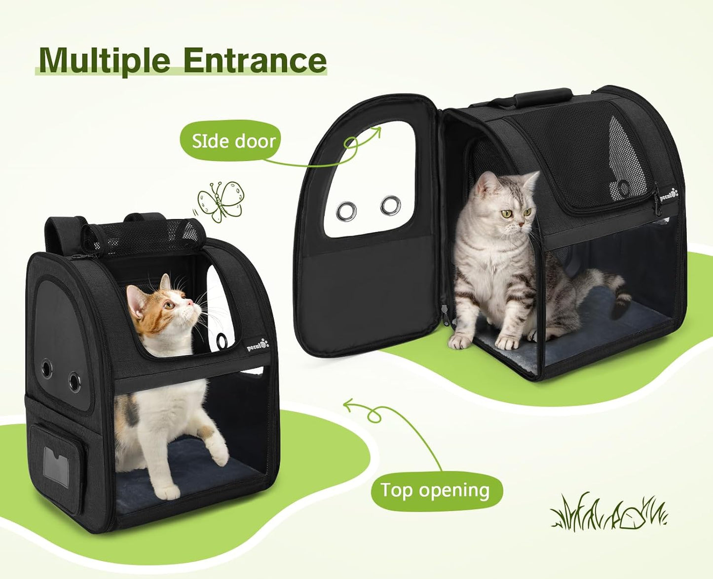 Pecute Pet Carrier Backpack, Dog Carrier Backpack Expandable with Breathable Mesh for Pets <6kg, Pet Backpack Carrier for Hiking Travel Camping Outdoor