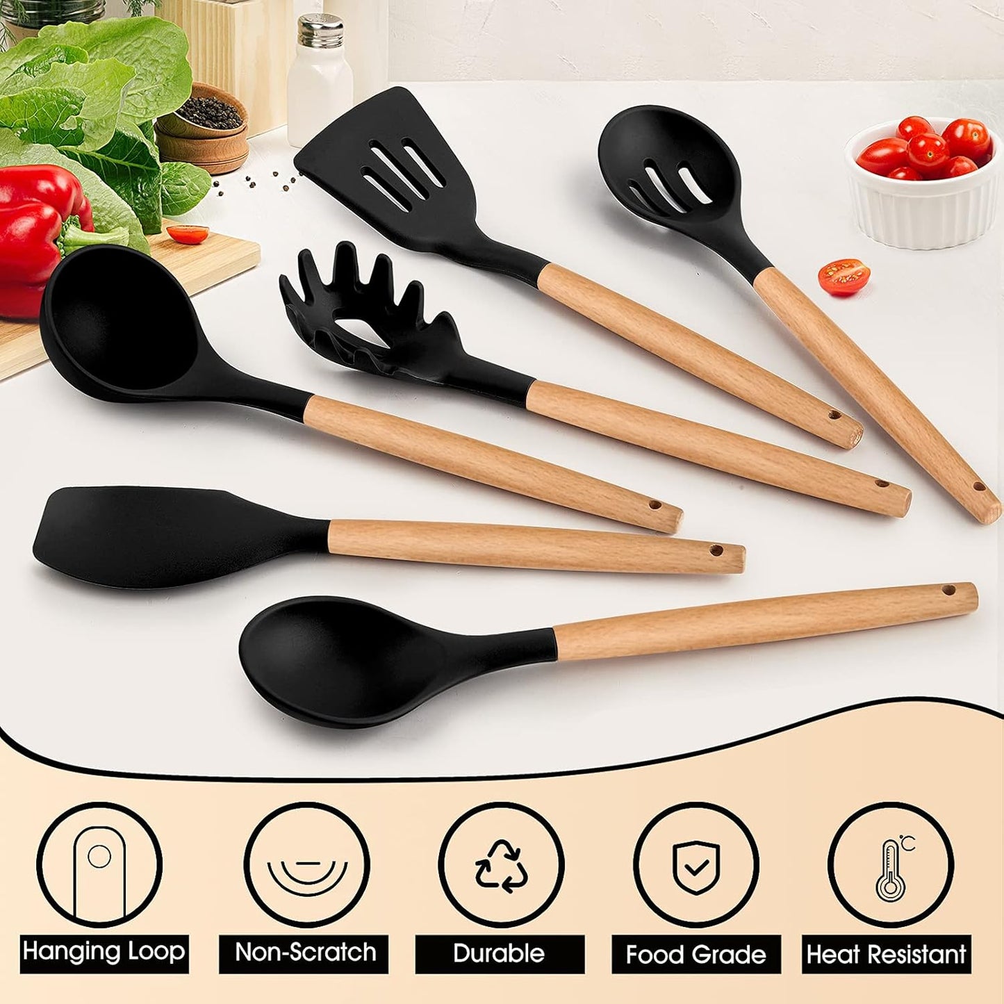 Purilite Select 6-Piece Silicone Cooking Utensil Set