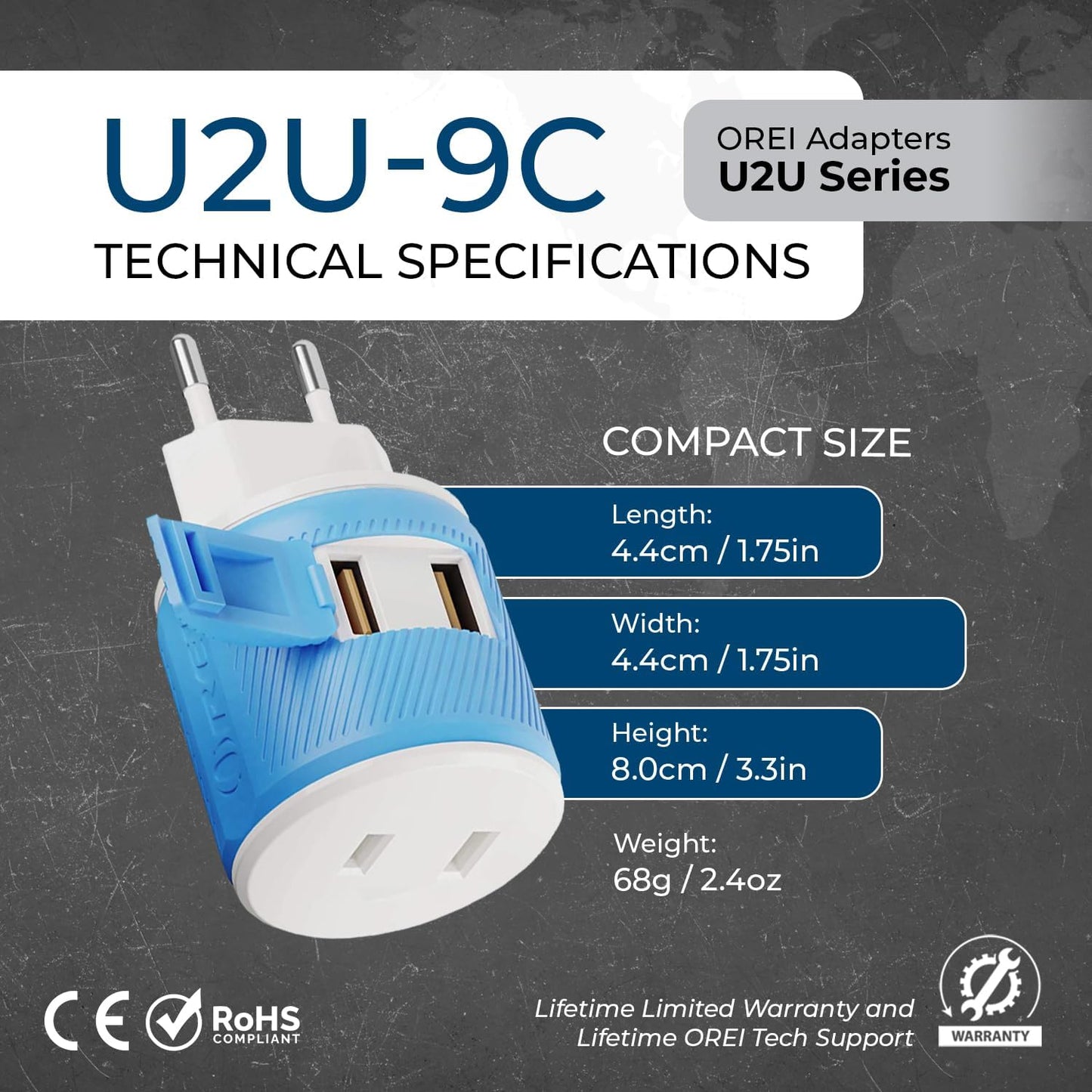 OREI South Africa, Botswana, Namibia Travel Plug Adapter with Dual USB - USA Input - Type M (U2U-10L), Will work with Cell Phones, Camera, Laptop, Tablets, iPad, iPhone