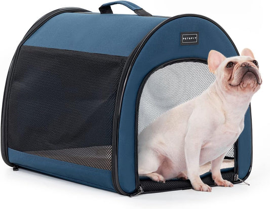 PETSFIT Soft Sided Dog Crate, Travel Dog Crate - 19 Inch Lightweight, Roomy, Easy to Set Up, Sturdy Portable Dog Kennel with Thick Mat, Navy Blue