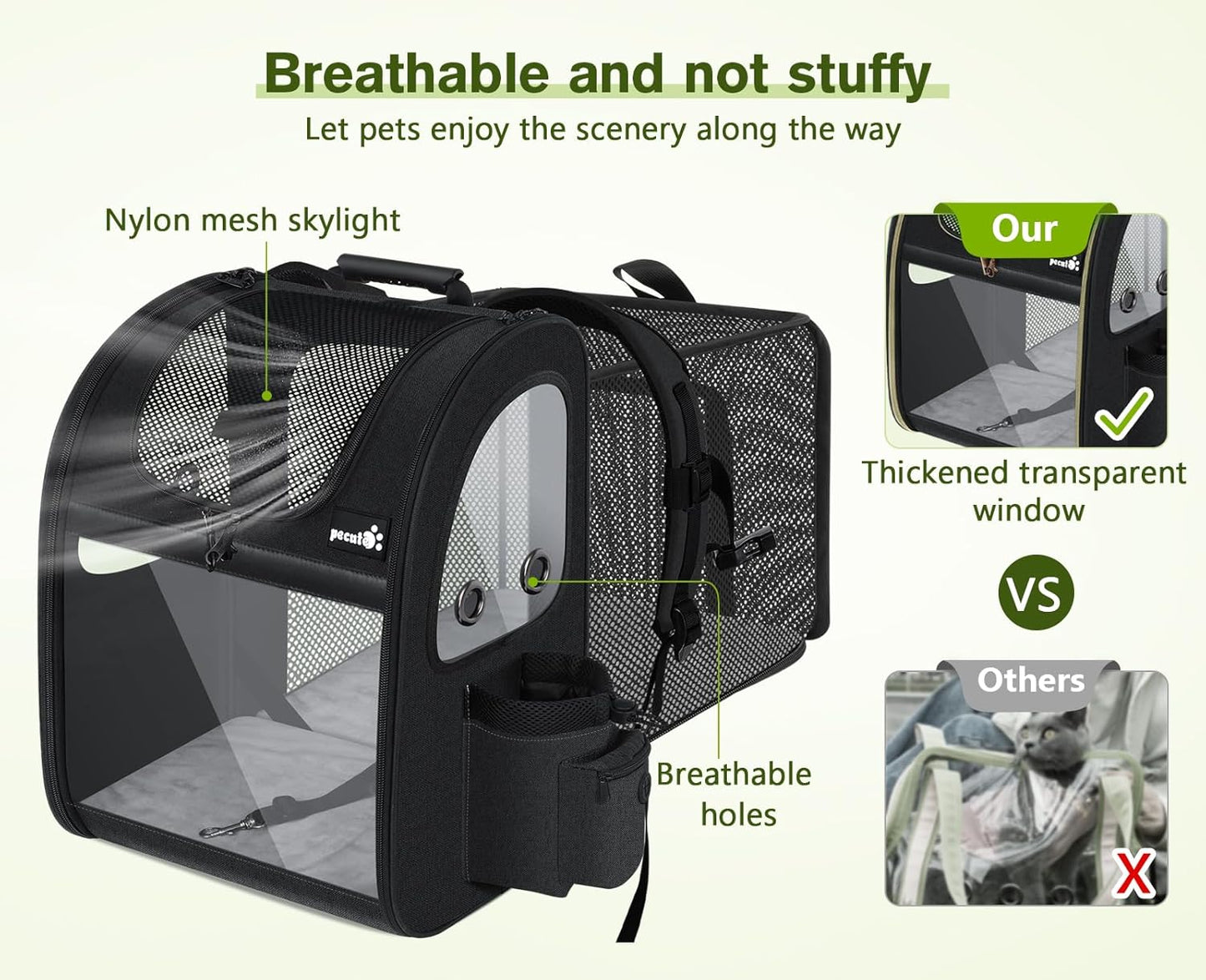 Pecute Pet Carrier Backpack, Dog Carrier Backpack Expandable with Breathable Mesh for Pets <6kg, Pet Backpack Carrier for Hiking Travel Camping Outdoor