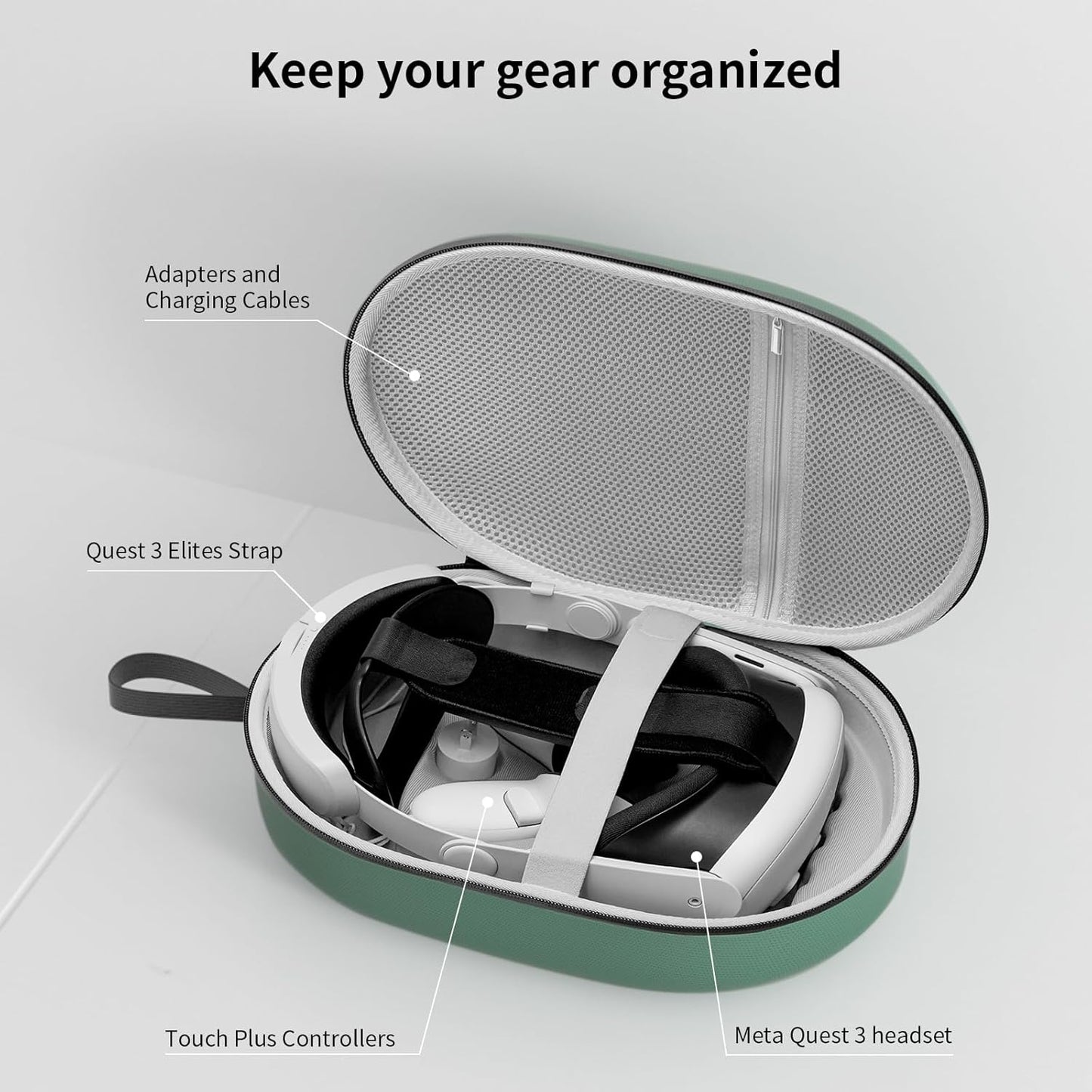 ANNAPRO Carrying Case for Meta Quest 3/Quest 2/Vision Pro, Compatible with Battery Elite Strap, Controllers and Other Accessories, Hard Shell Case and Superior Protection for Travel, Dark Night Green