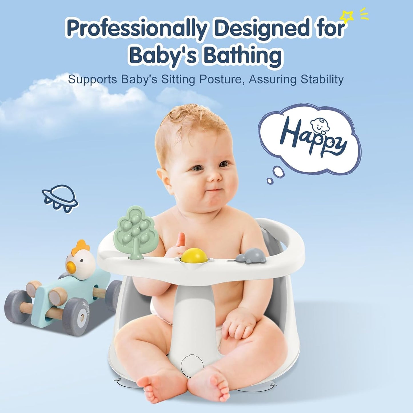 Baby Bath Seat for Babies 6 Months & Up, Non-Slip with Suction Cups, Safe & Comfortable Infant Bath Seat for Bathtub, Grey