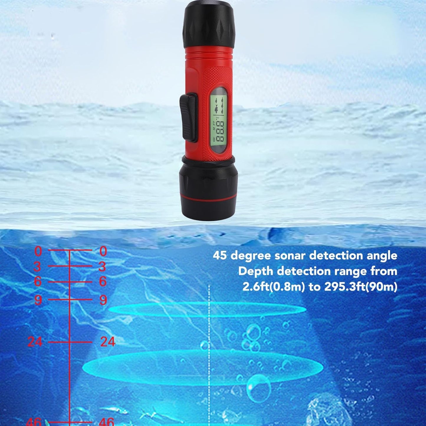 Sanpyl Portable Fish Depth Finder with LCD Screen, Handheld Kayak Fish Finder, Max Detection 295.3 Ft for Boat Fishing, Ice Fishing, Offshore Fishing