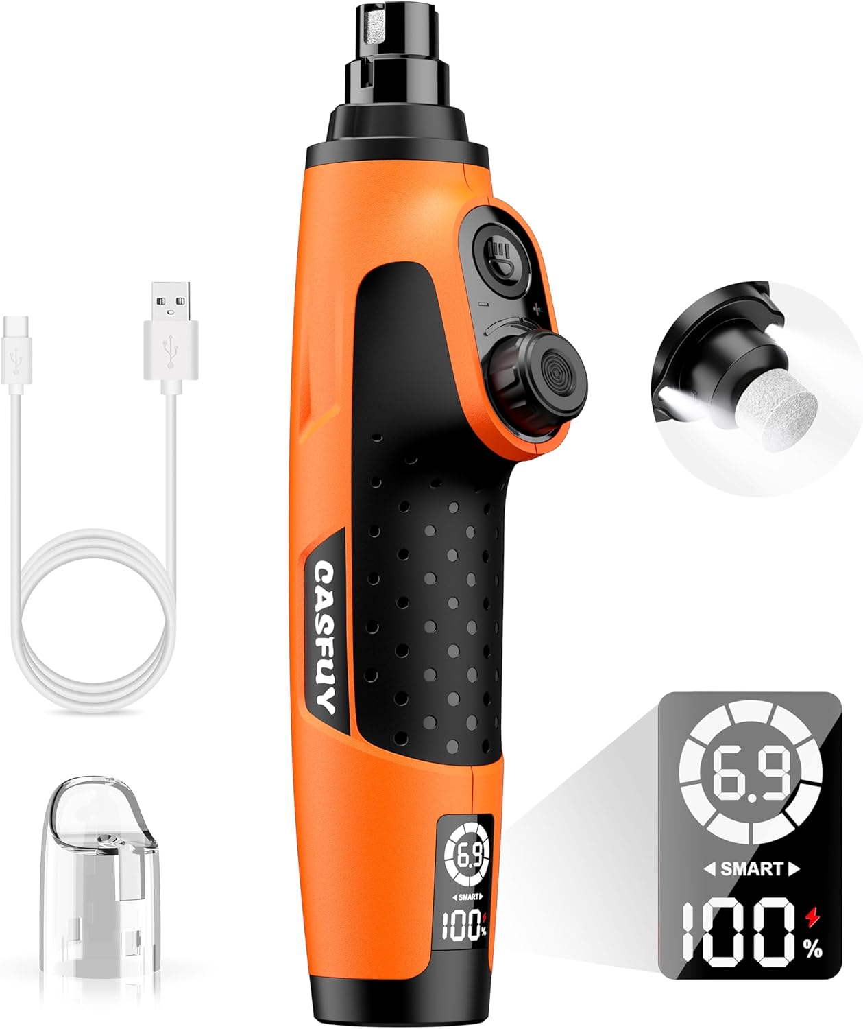 Casfuy Smart 6 Speed Dog Nail Grinder - Pet Nail Grinder with 2 LED Lights Super Quiet Rechargeable Electric Dog Nail Trimmer File Toenail Grinder for Large Medium Small Dogs (Red)