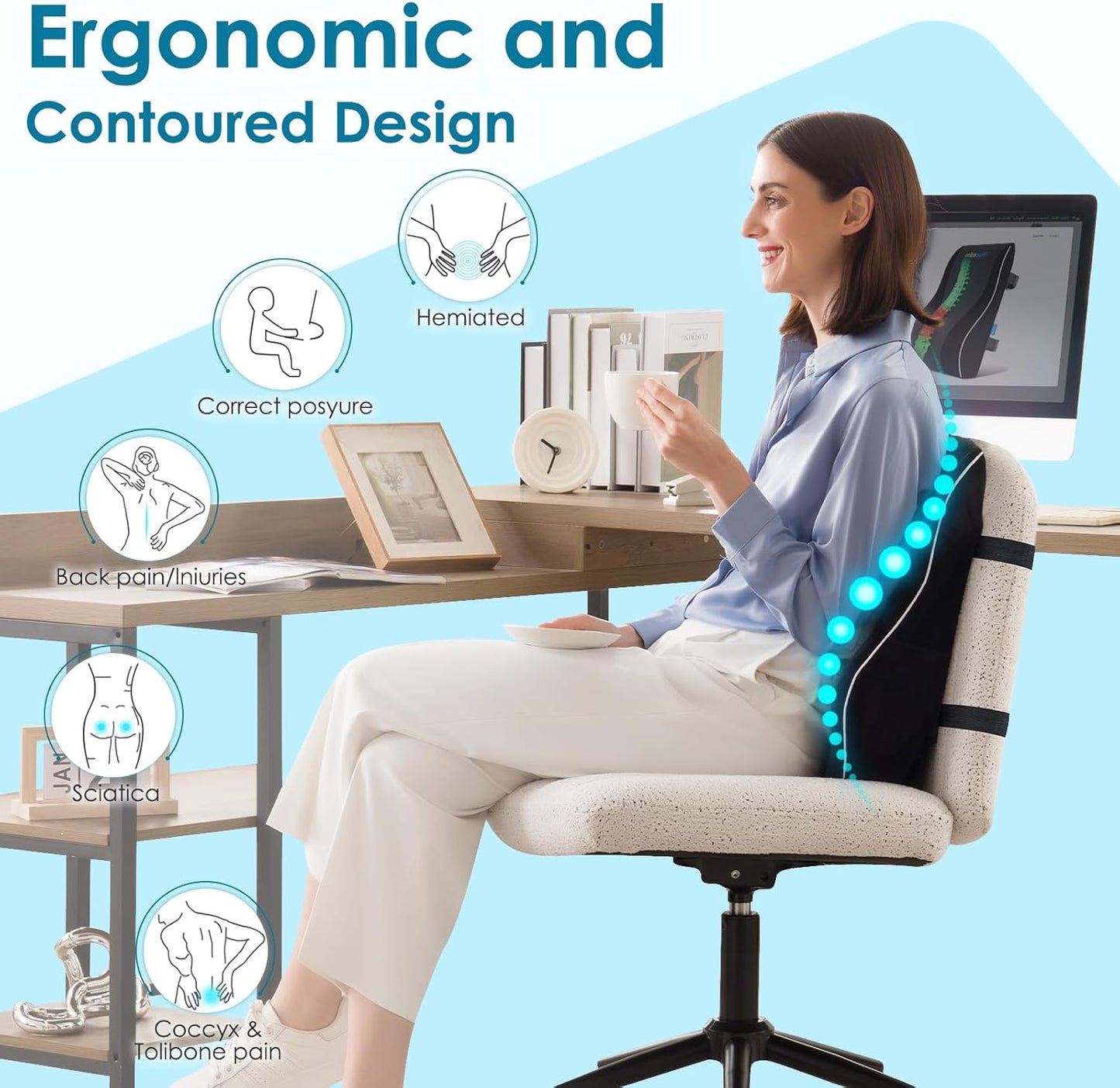 Gel Lumbar Support for Office Chair Back Support for Lower Back Pain Relief Cooling Chair Back Support Cushion Improves Posture Back Rest Memory Foam Back Support Pillow for Gaming Chair, Driving Seat